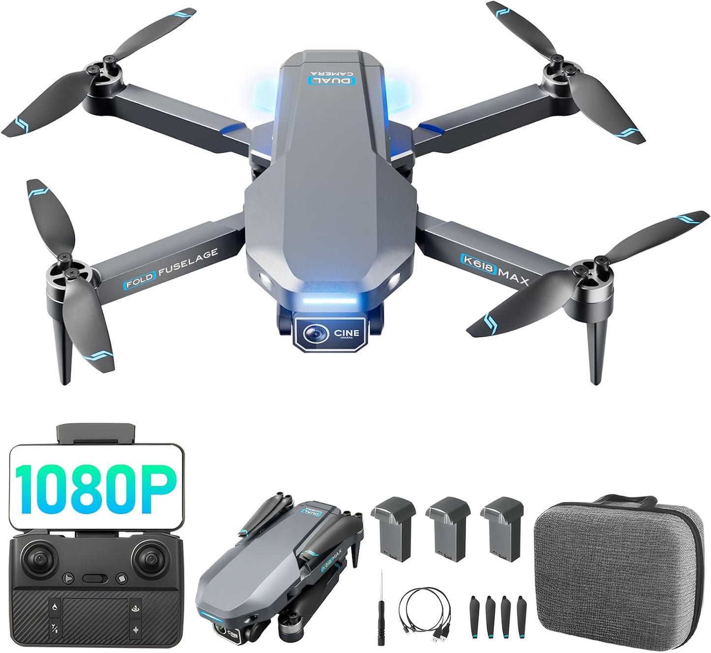 ShowyLive Brushless Dual Camera Drone: Long Range FPV, Optical Positioning, 110FOV, 3 Batteries