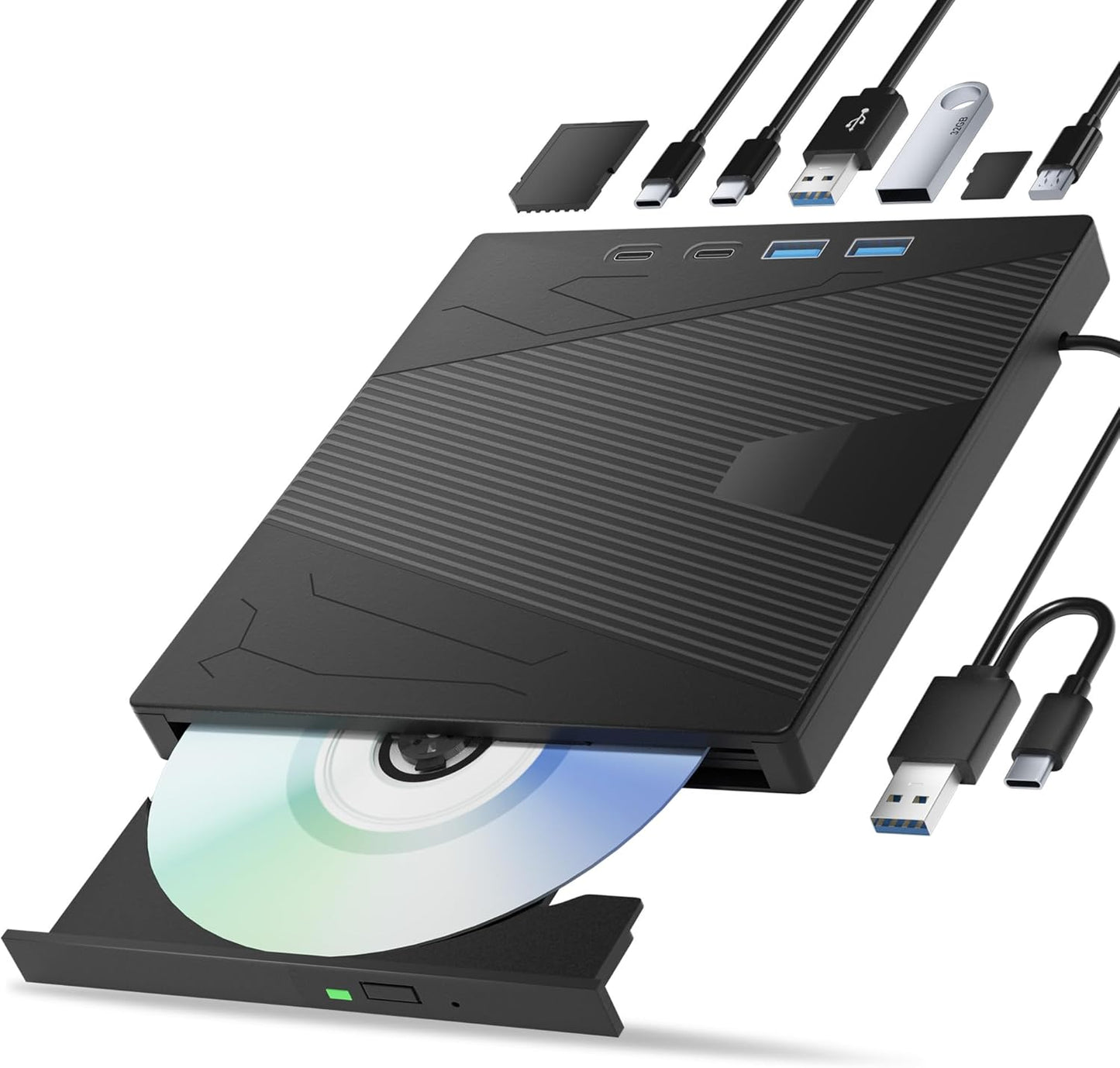 Portable CD/DVD Drive - 7-in-1 External Burner