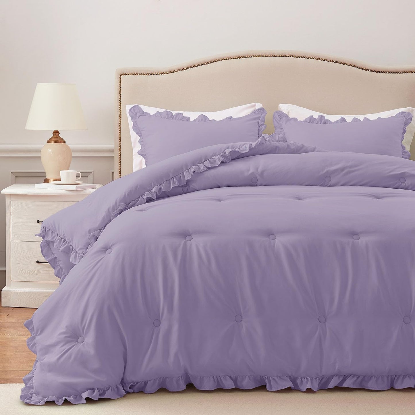 Lavender Ruffle Twin Comforter Set for All Seasons - 2 Pieces