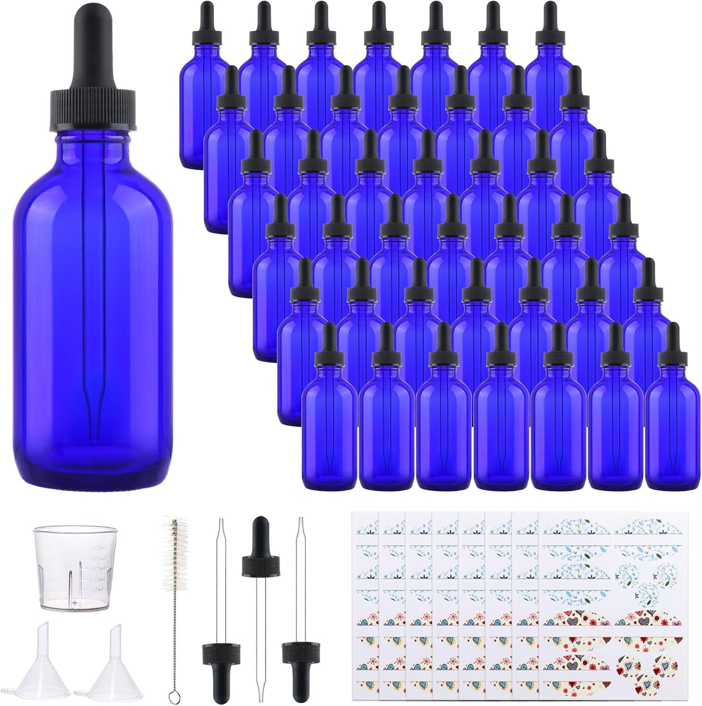 42 Pack Cobalt Blue Glass Bottles with Droppers for Oils & More