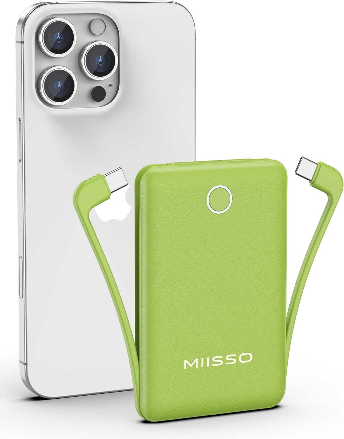 miisso 10000mAh Slim Portable Charger with Built-in Cables