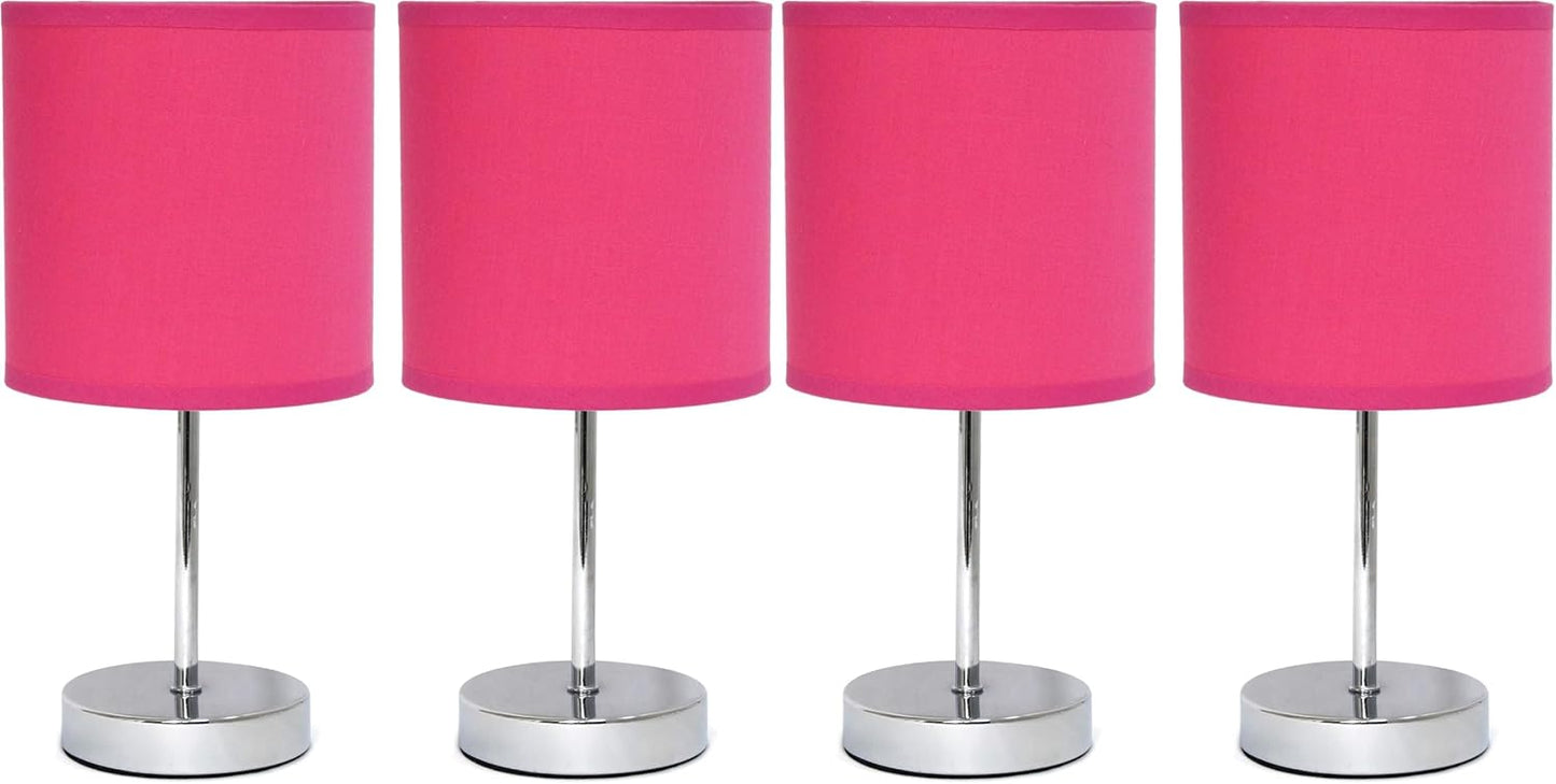 Mini Basic Table Lamp Set with Fabric Shade in Hot Pink Color