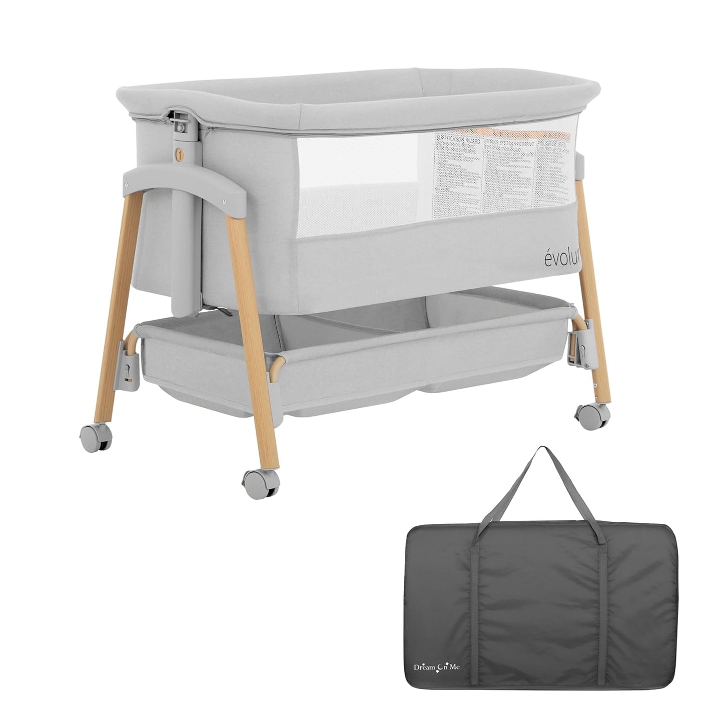 Evolur Lullaby Bedside Bassinet with Wheels for Easy Travel