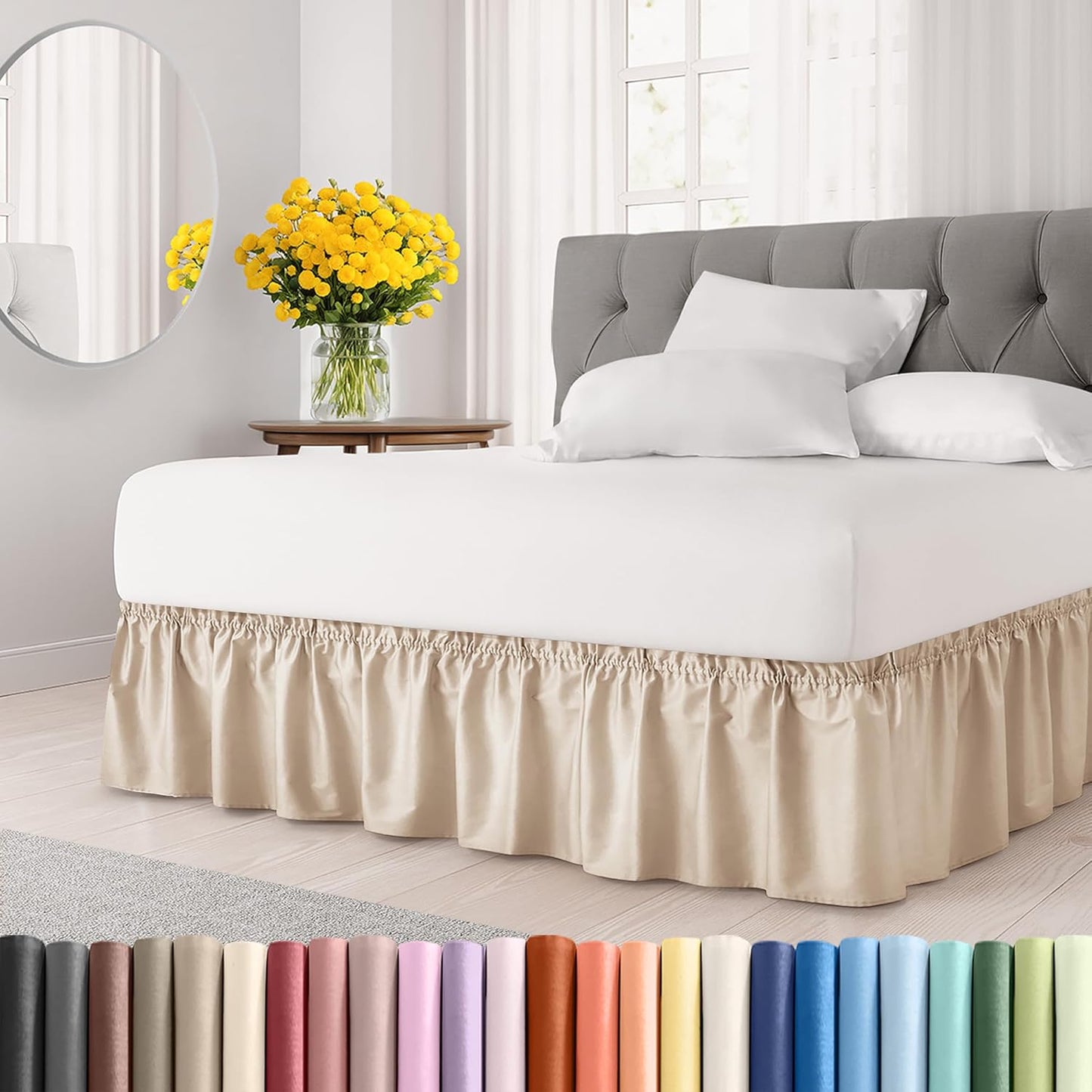 Wrap Around Dust Ruffle Bed Skirt for King Size Beds - Cream