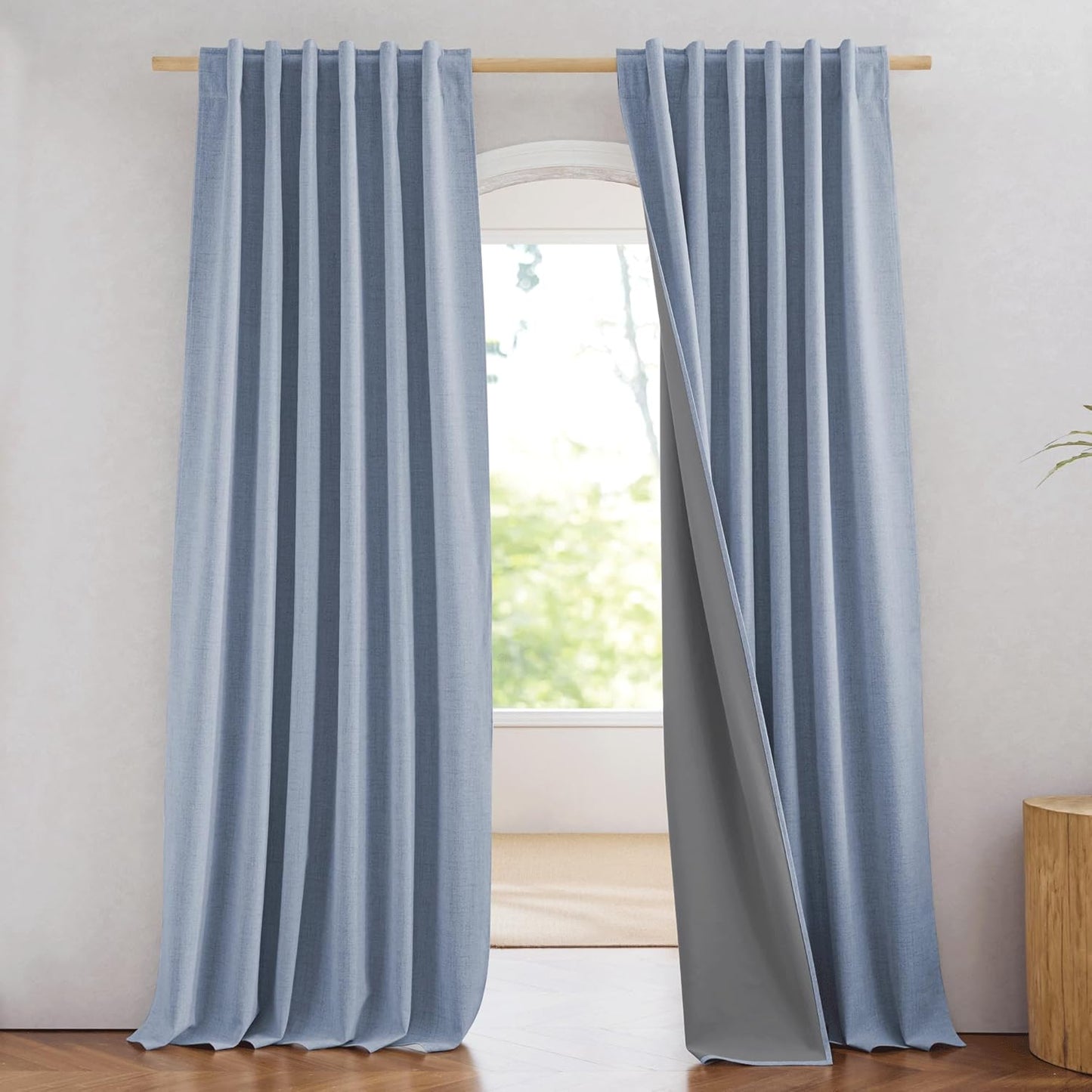 NICETOWN Stone Blue Vintage Linen Blackout Curtains for Home