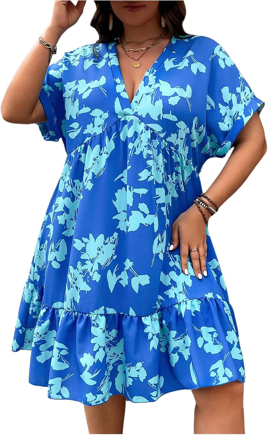 Floerns Women's Plus Size Wrap V Neck Short Sleeve Dress Review