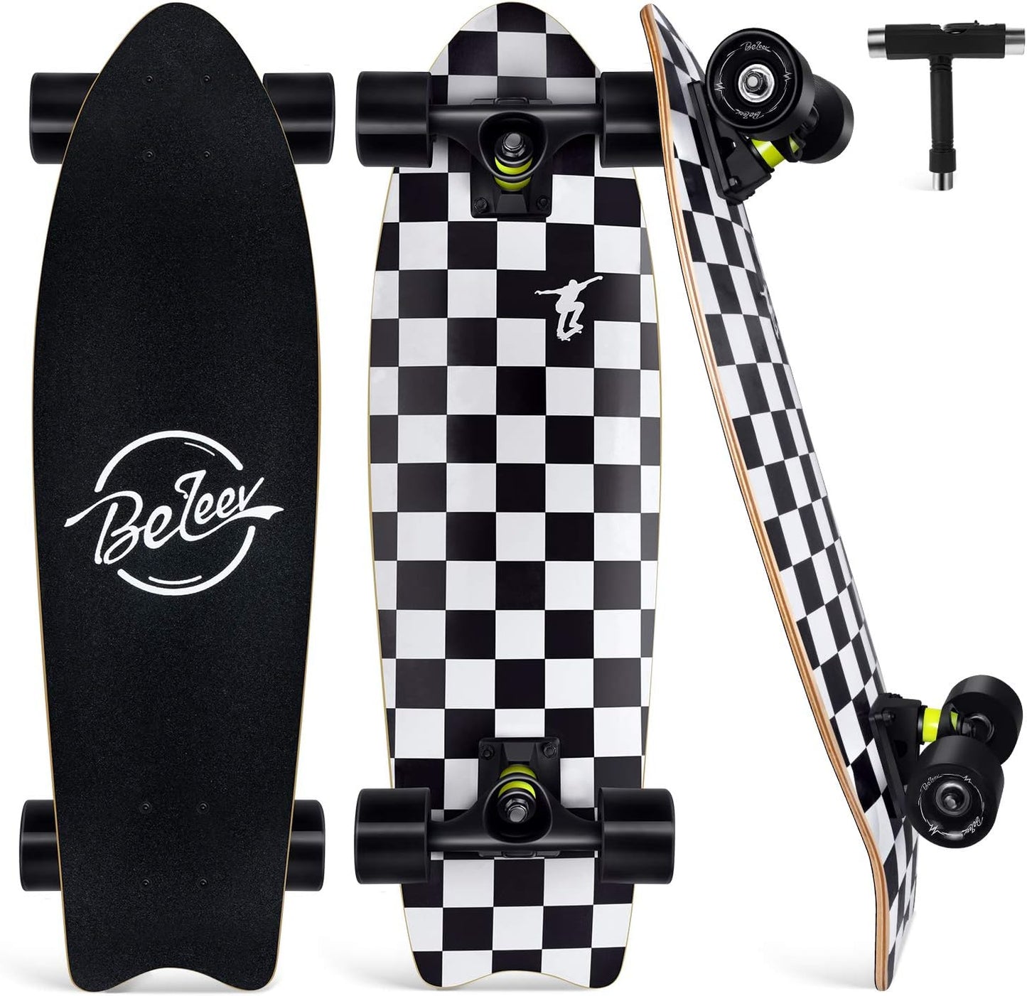 BELEEV Cruiser Skateboard for Beginners - 27 x 8 inch Board