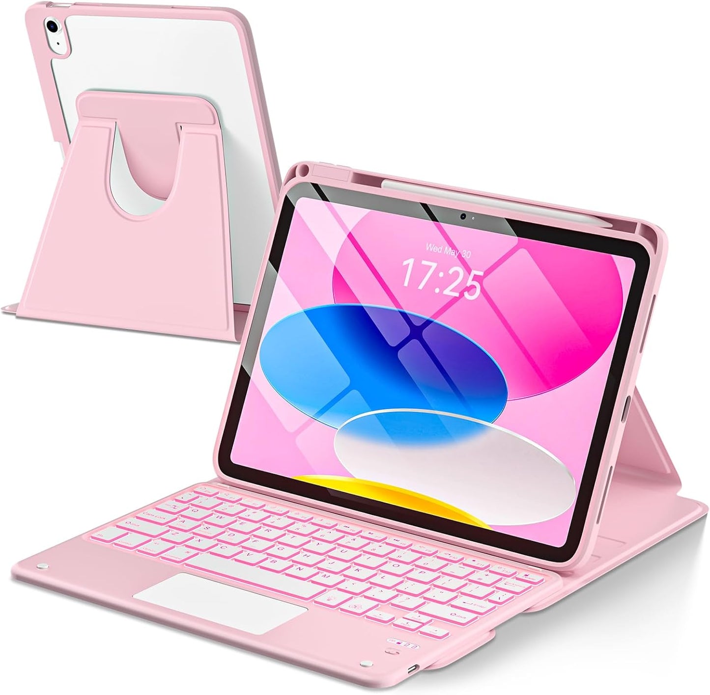 Touchpad Keyboard Case for iPad A16 11th/10th Gen - Light Pink