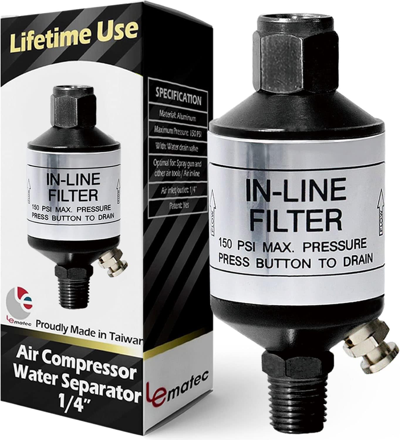 LE LEMATEC Air Compressor Water Separator - Moisture Trap for Pneumatic Tools