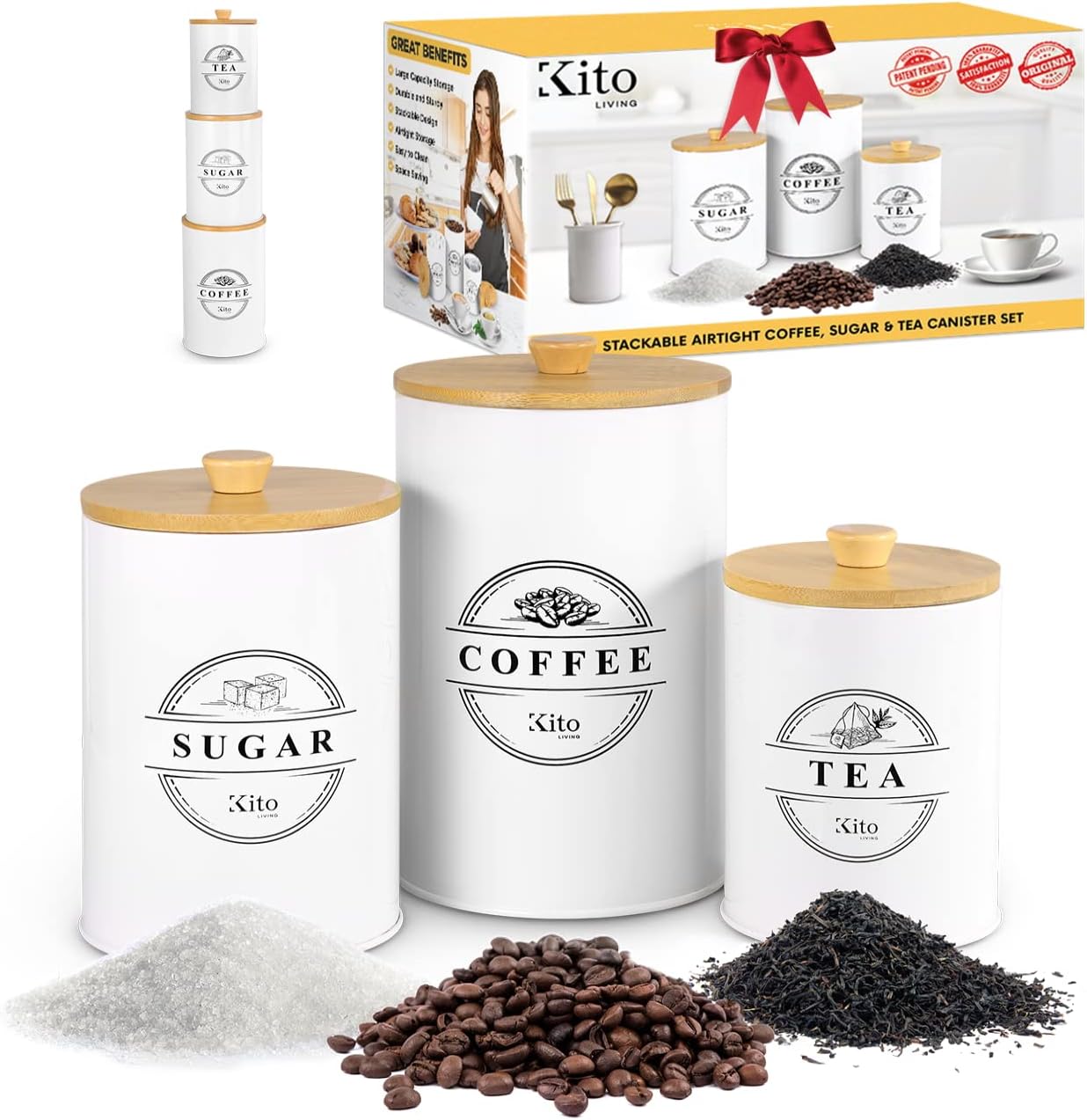 Canisters Sets for Kitchen Counter Storage with Bamboo Lids