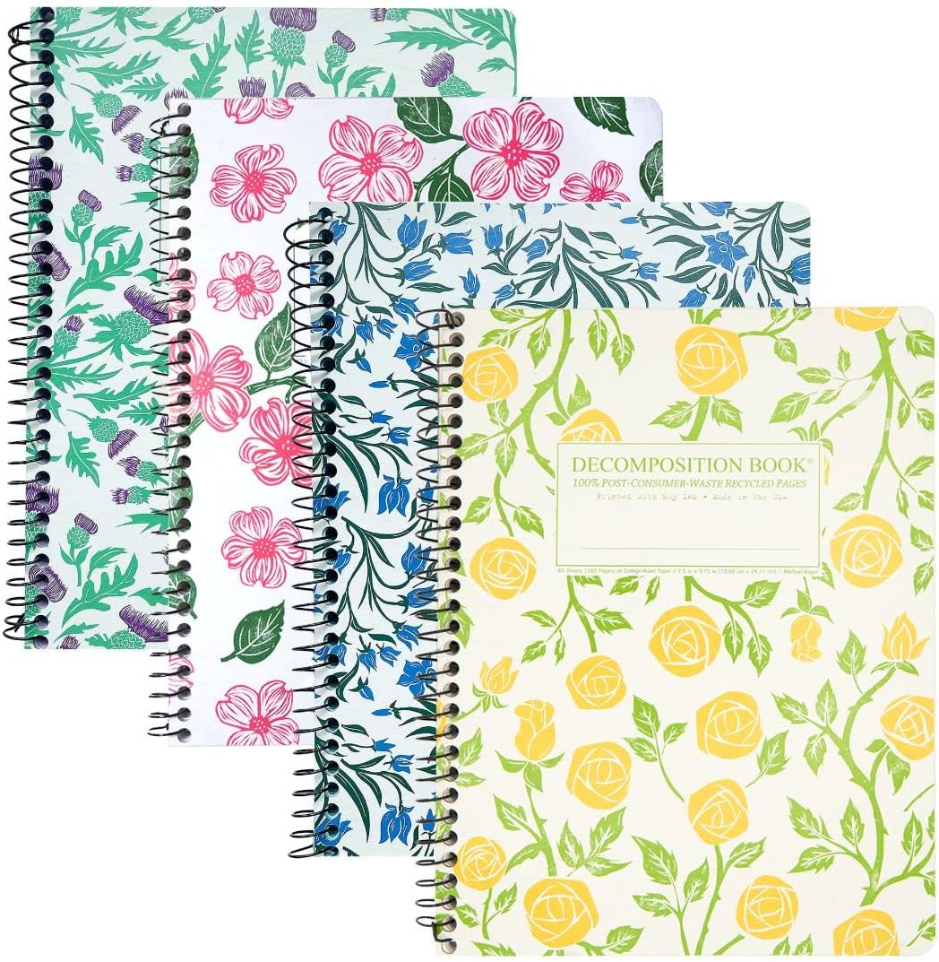 Decomposition 4-Pack Flowery Bouquet Spiral Notebook for School