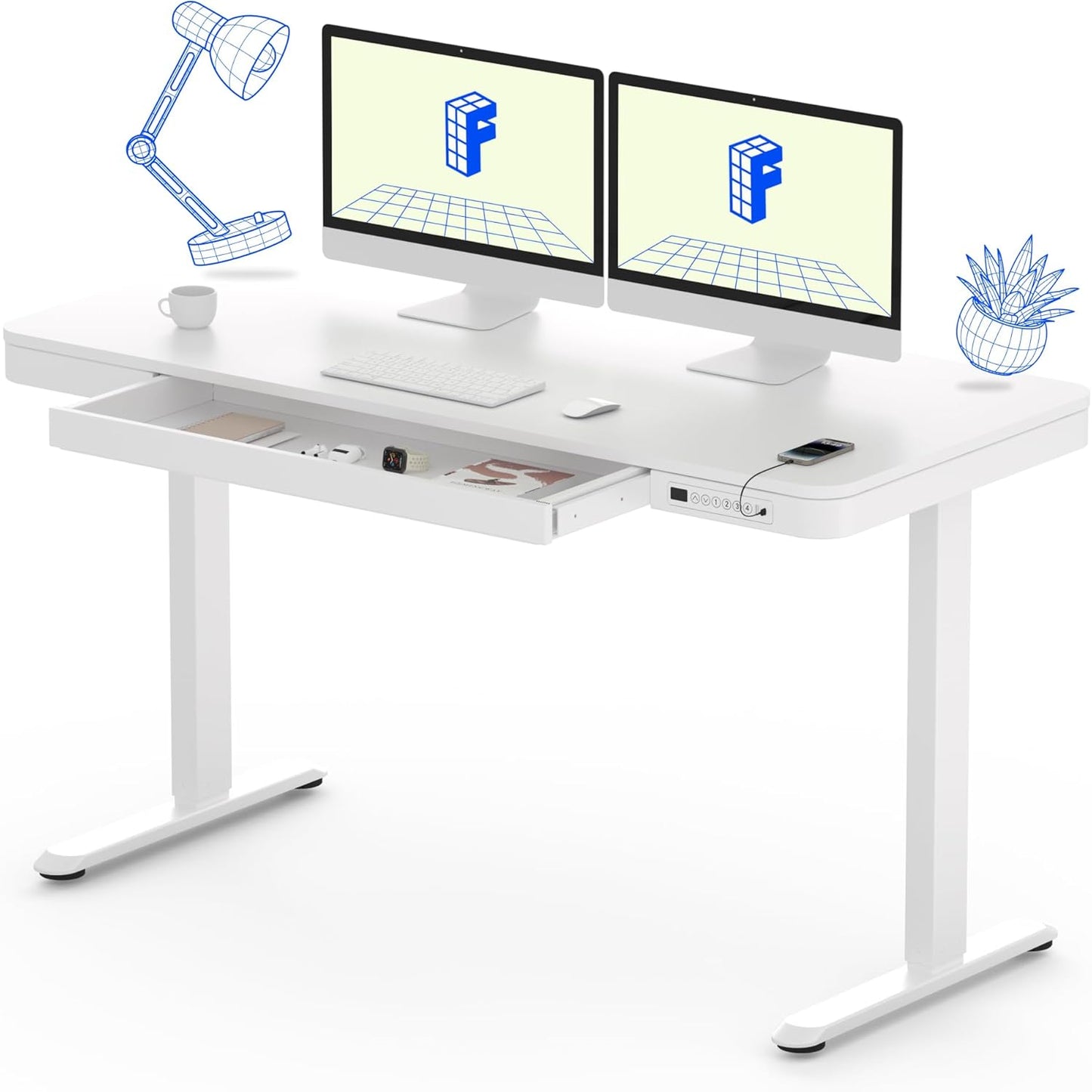 White Electric Standing Desk - Quick Assembly & Storage