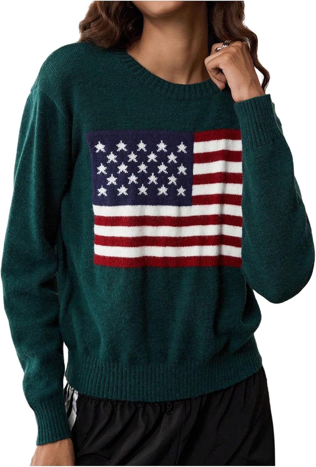 SweatyRocks Women's Flag Pattern Long Sleeve Pullover Sweater