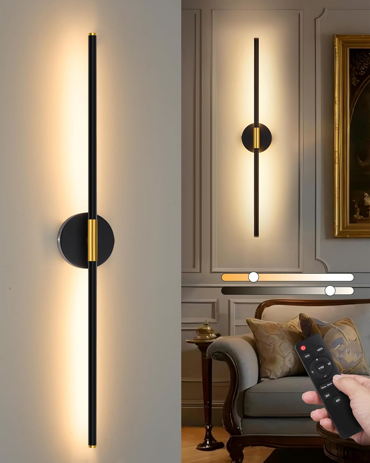 8000mAh Battery Operated Wall Sconce - Wireless Dimmable Light