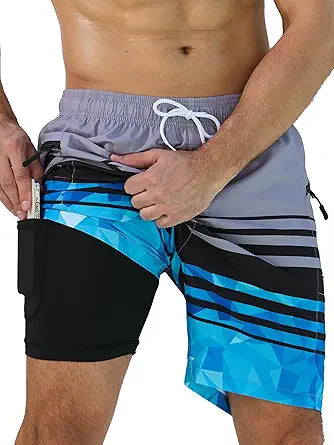 SILKWORLD Mens Swim Trunks 7in with Compression Lining for Comfort