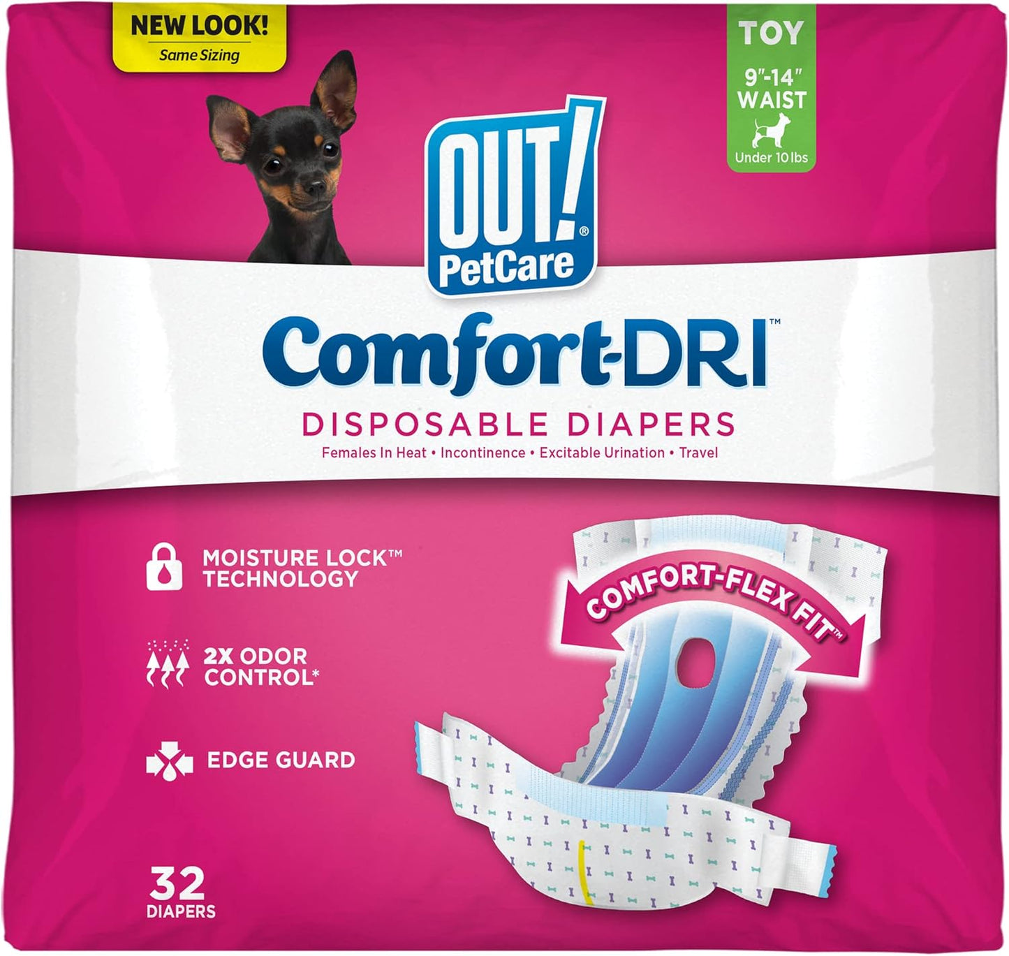 OUT! Absorbent Disposable Dog Diapers | Leak Proof Fit | 32 Toy Size