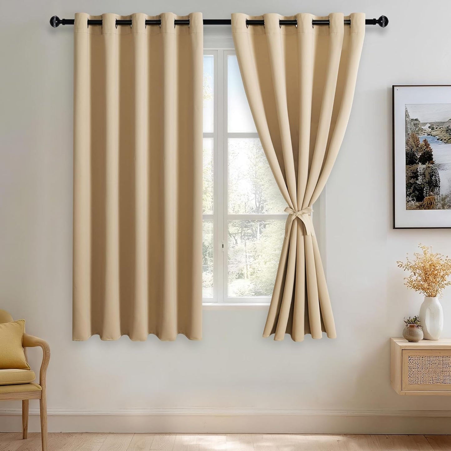 JIUZHEN Beige Blackout Curtains - Thermal Insulated Grommet Panels