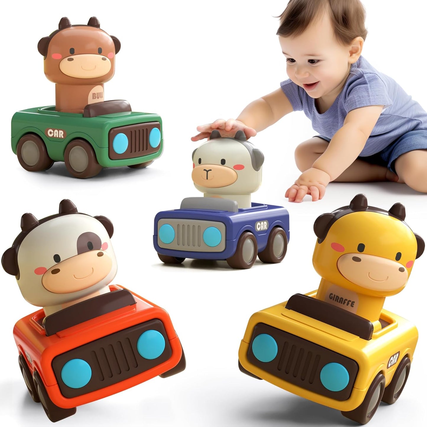 Baby Animal Racing Cars Set, Push & Go Fun!