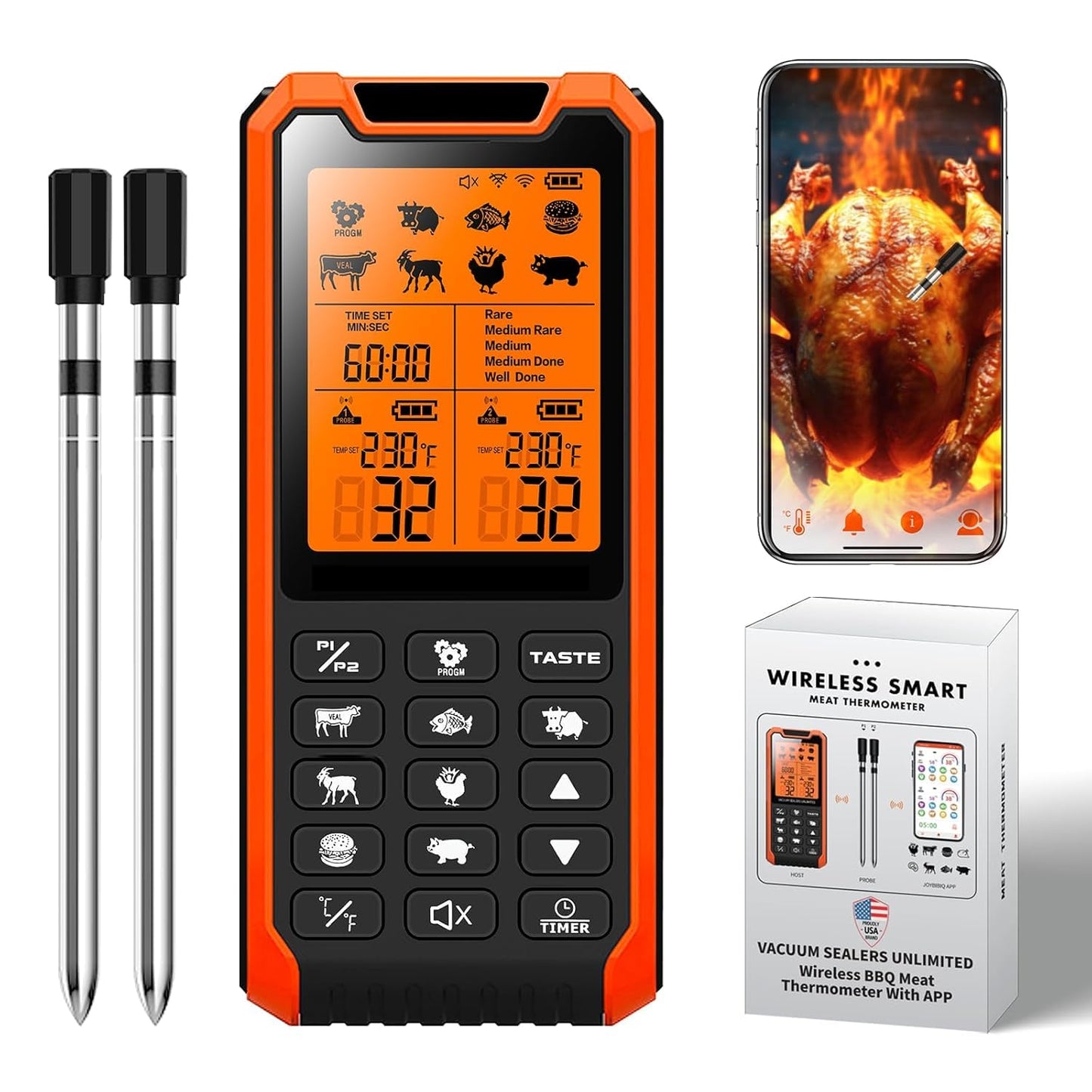 Long Range Bluetooth Meat Thermometer - Perfect BBQ Control