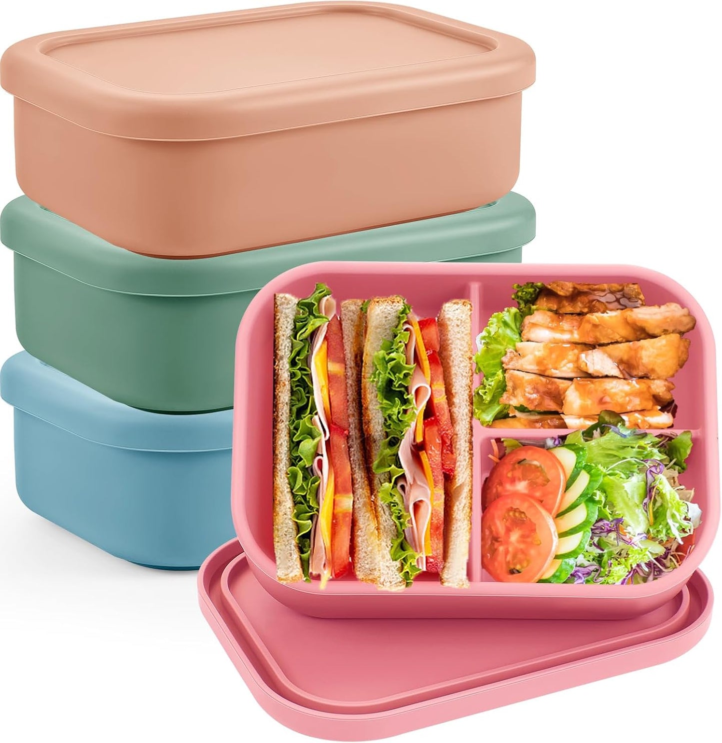 Reusable Silicone Bento Box Set for Adults - 4 Pcs Containers