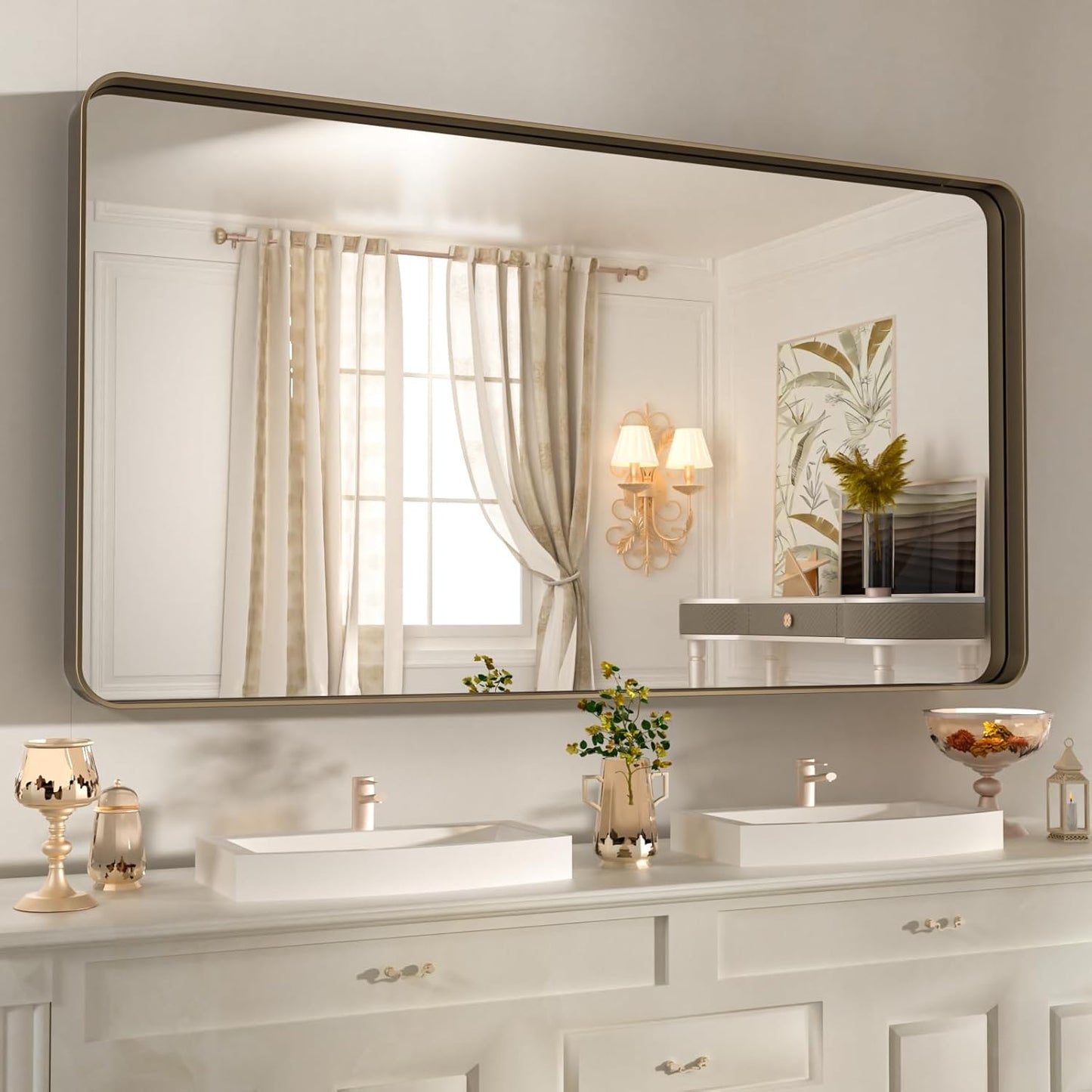 WEER 55x30 Inch Bronze Bathroom Mirror with Durable Frame