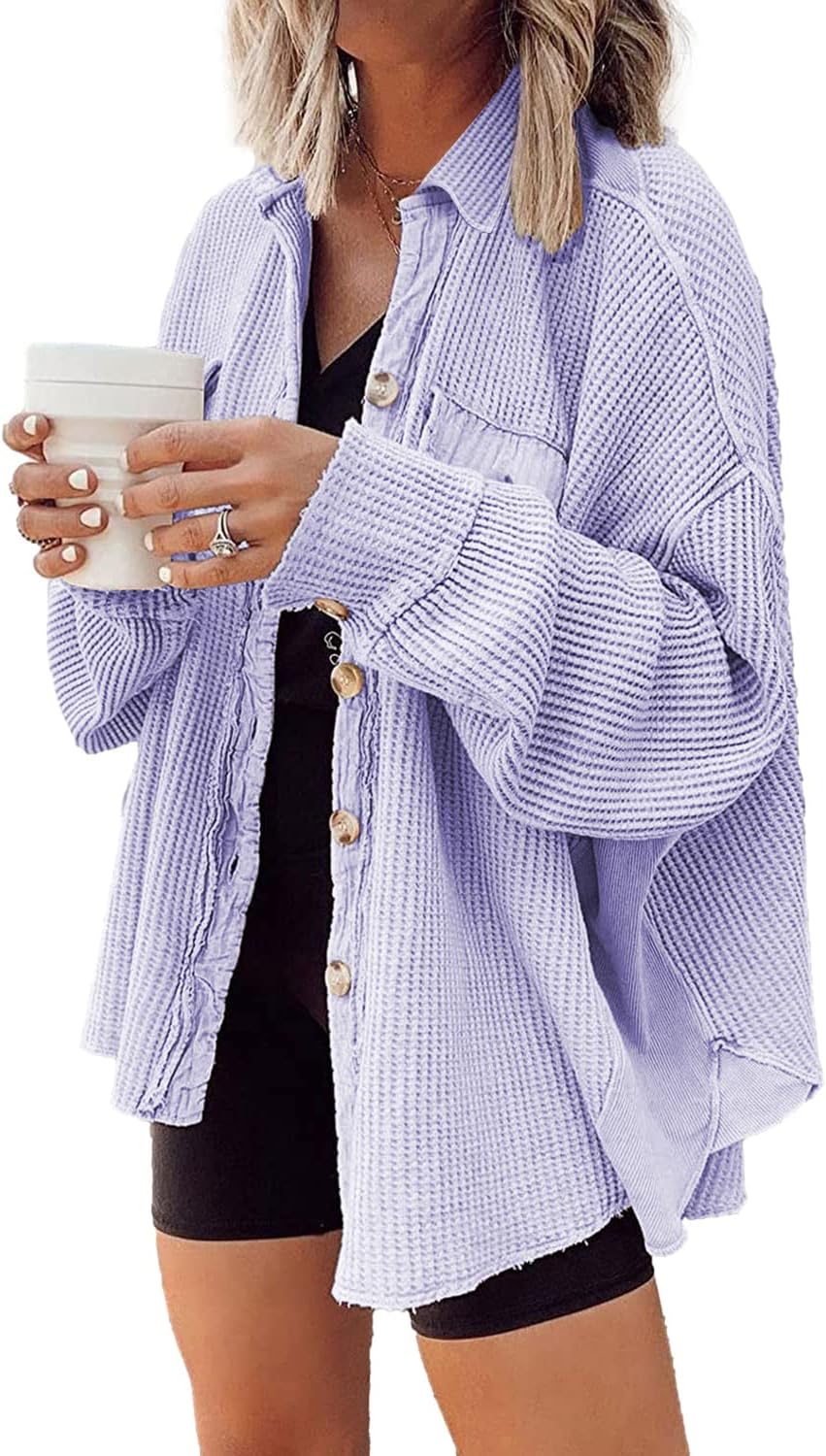 Waffle Knit Shacket for Women - Lightweight Oversized Style