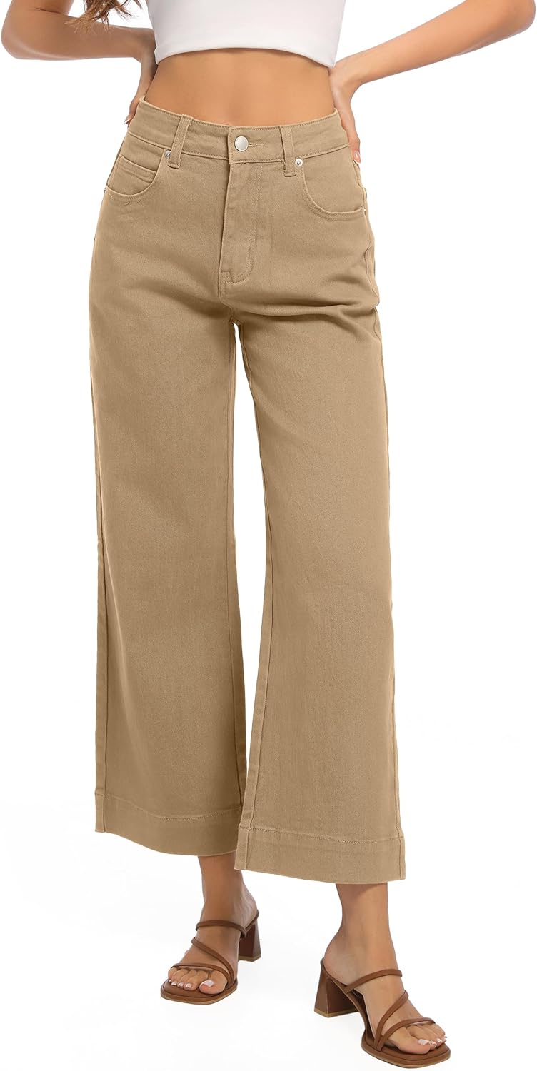 Womens High Waisted Stretchy Jeans - Trendy Wide Leg Fit