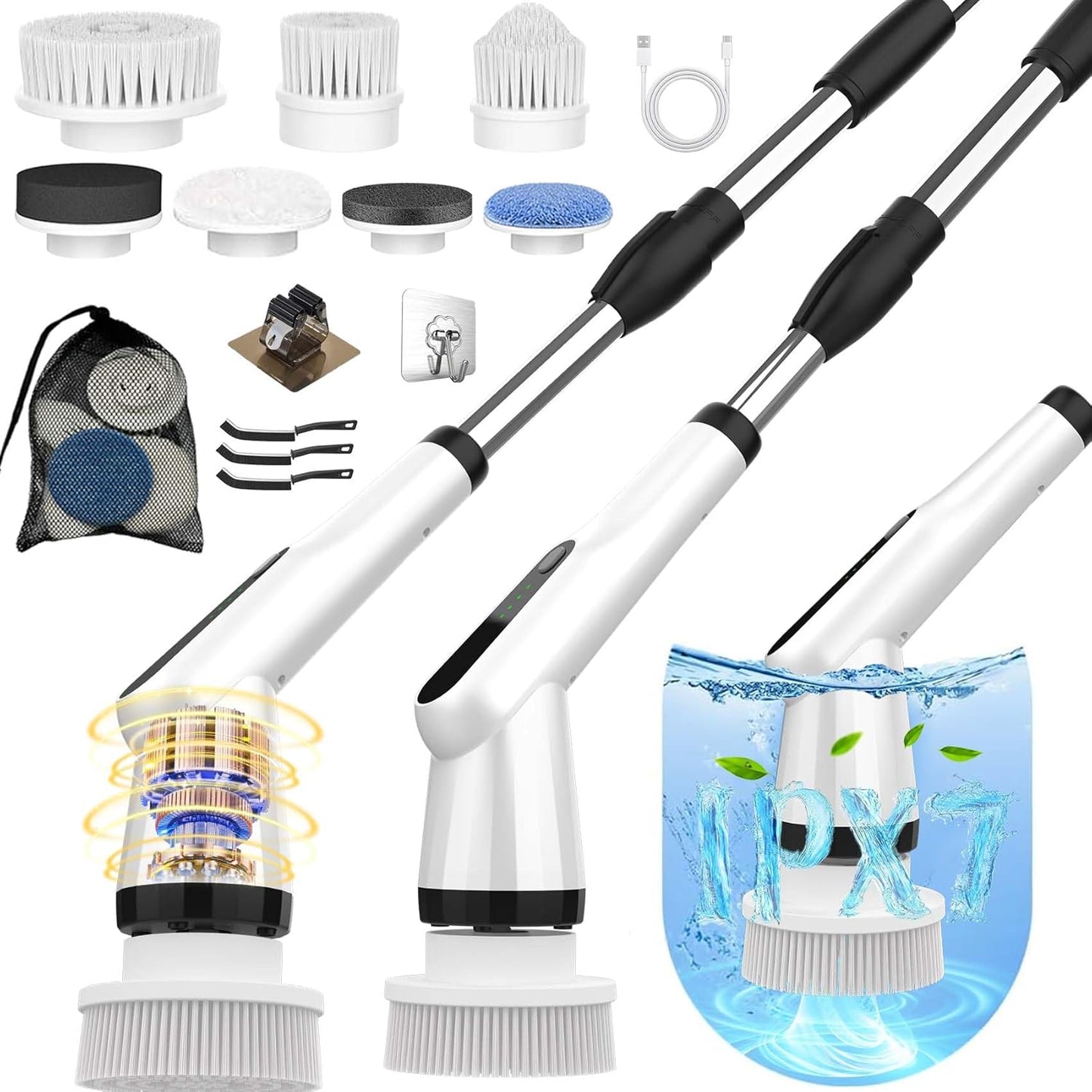 Electric Spin Scrubber with 7 Brush Heads for Deep Cleaning