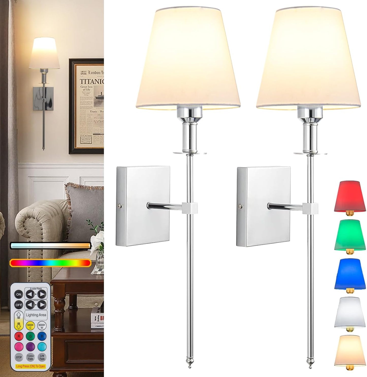 Battery Operated Wall Sconces Set Of 2 With Remote Control