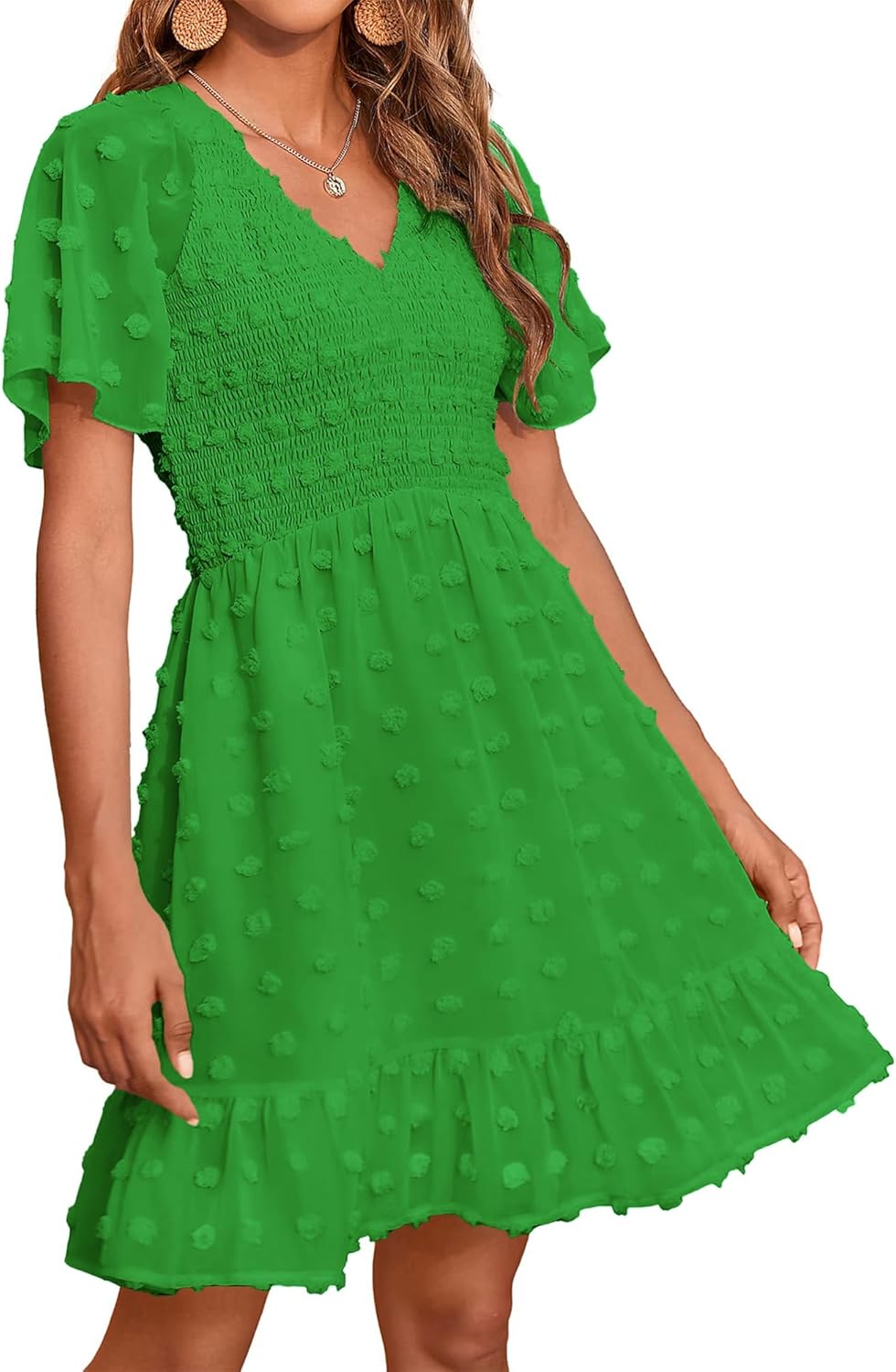 Womens Beach Vacation Dress V Neck Short Sleeve Casual Mini