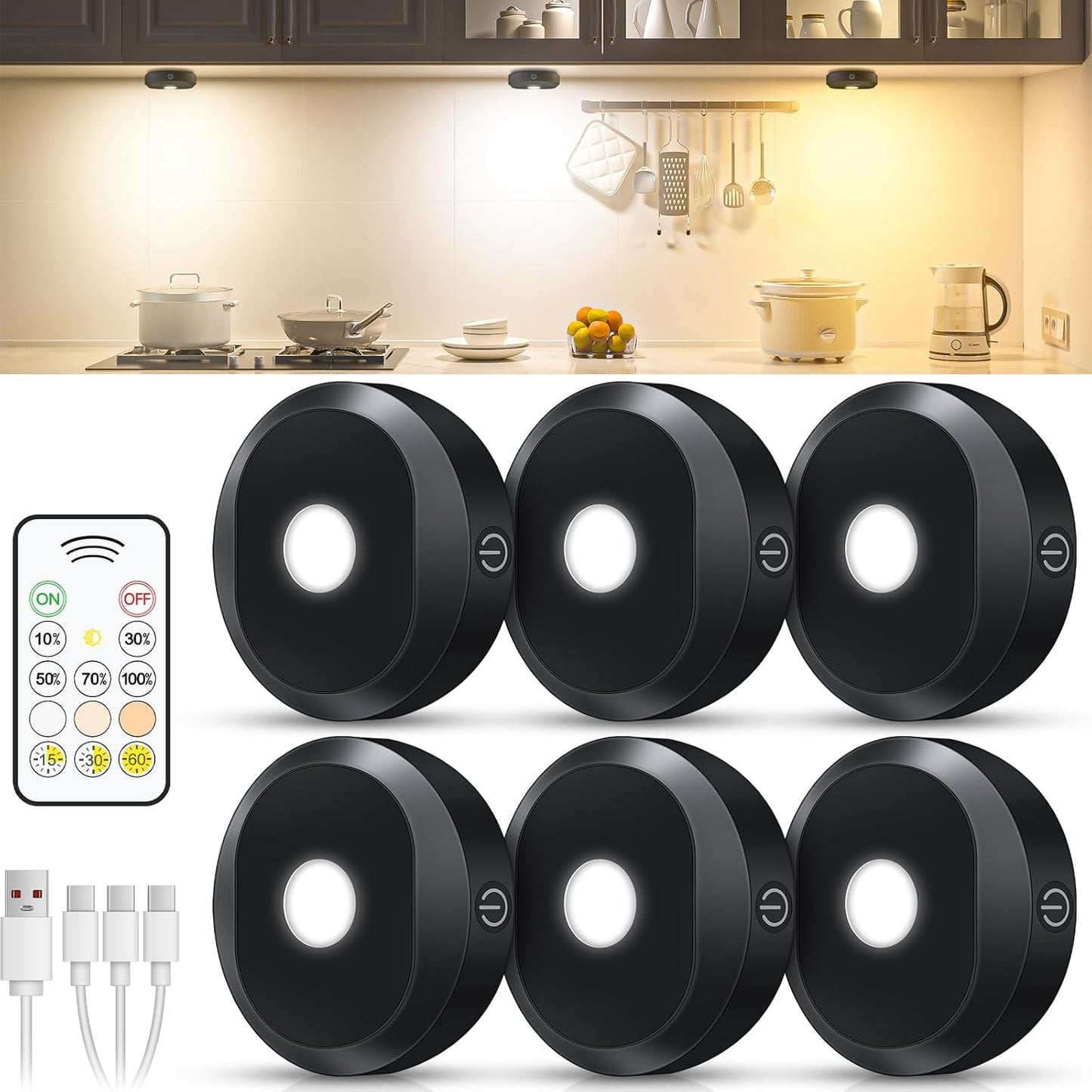 Rechargeable Under Cabinet Lighting with Remote Control and Timer