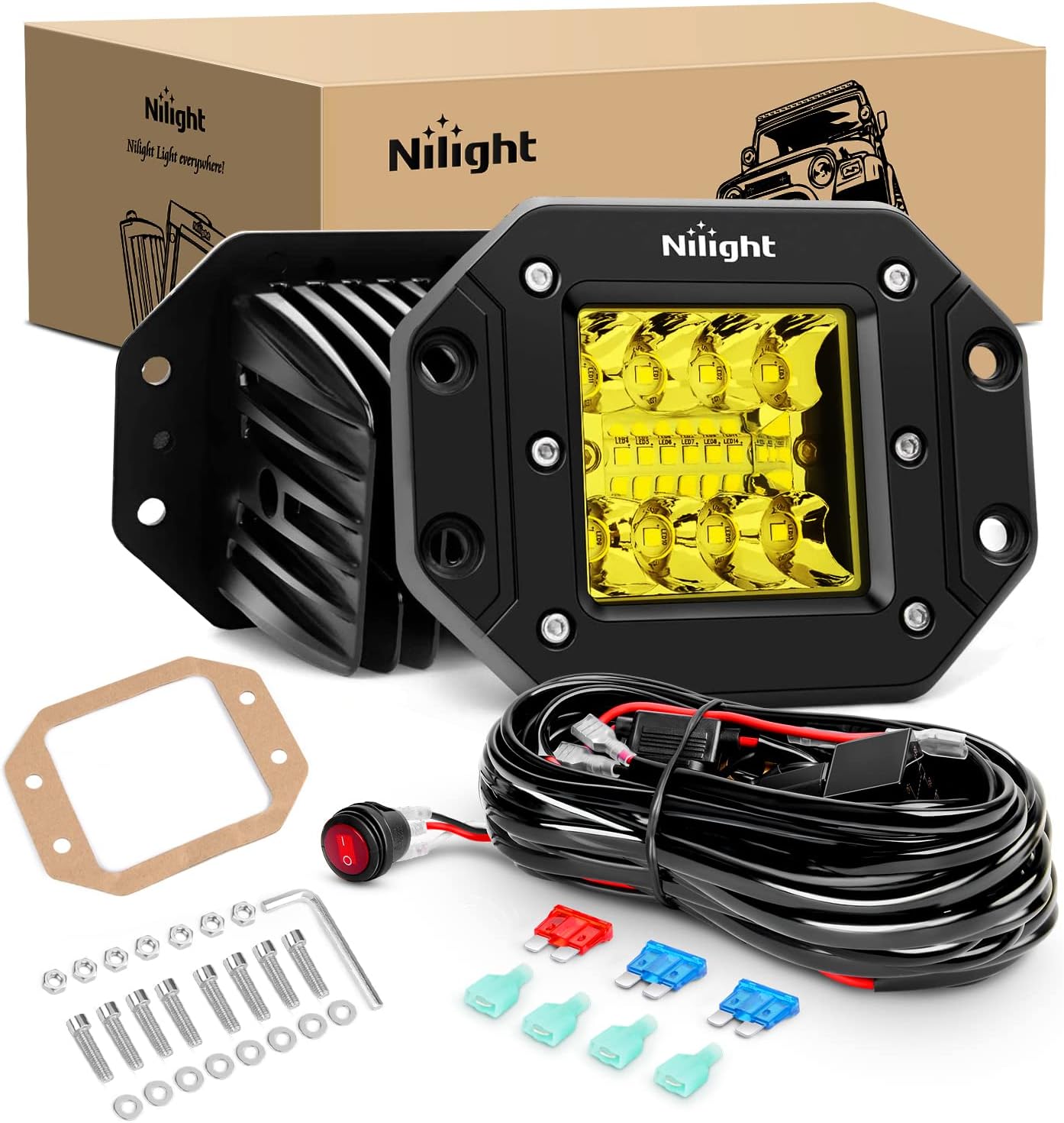 Nilight 42W Flush Mount Amber LED Light Pods for Driving