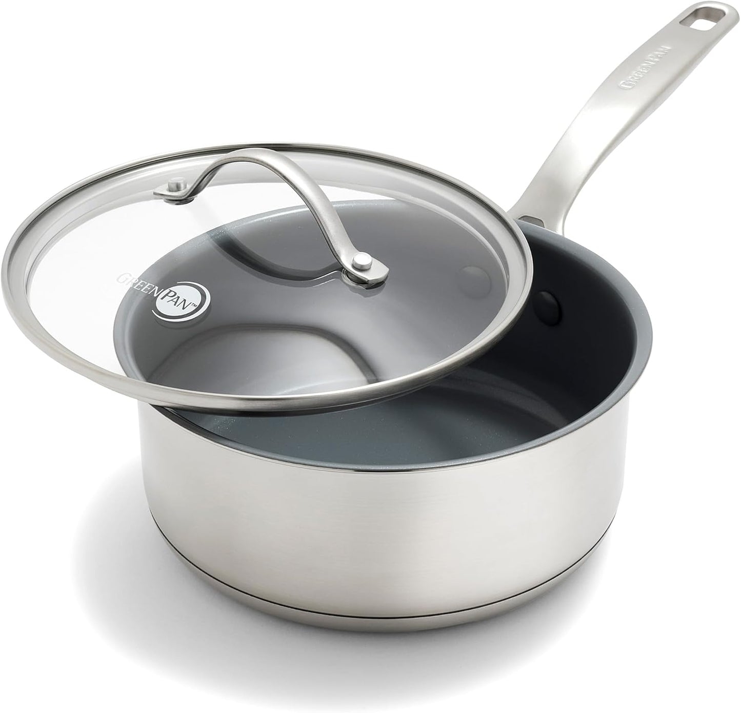 GreenPan Stainless Steel Treviso 2.1QT Saucepan for Healthy Cooking