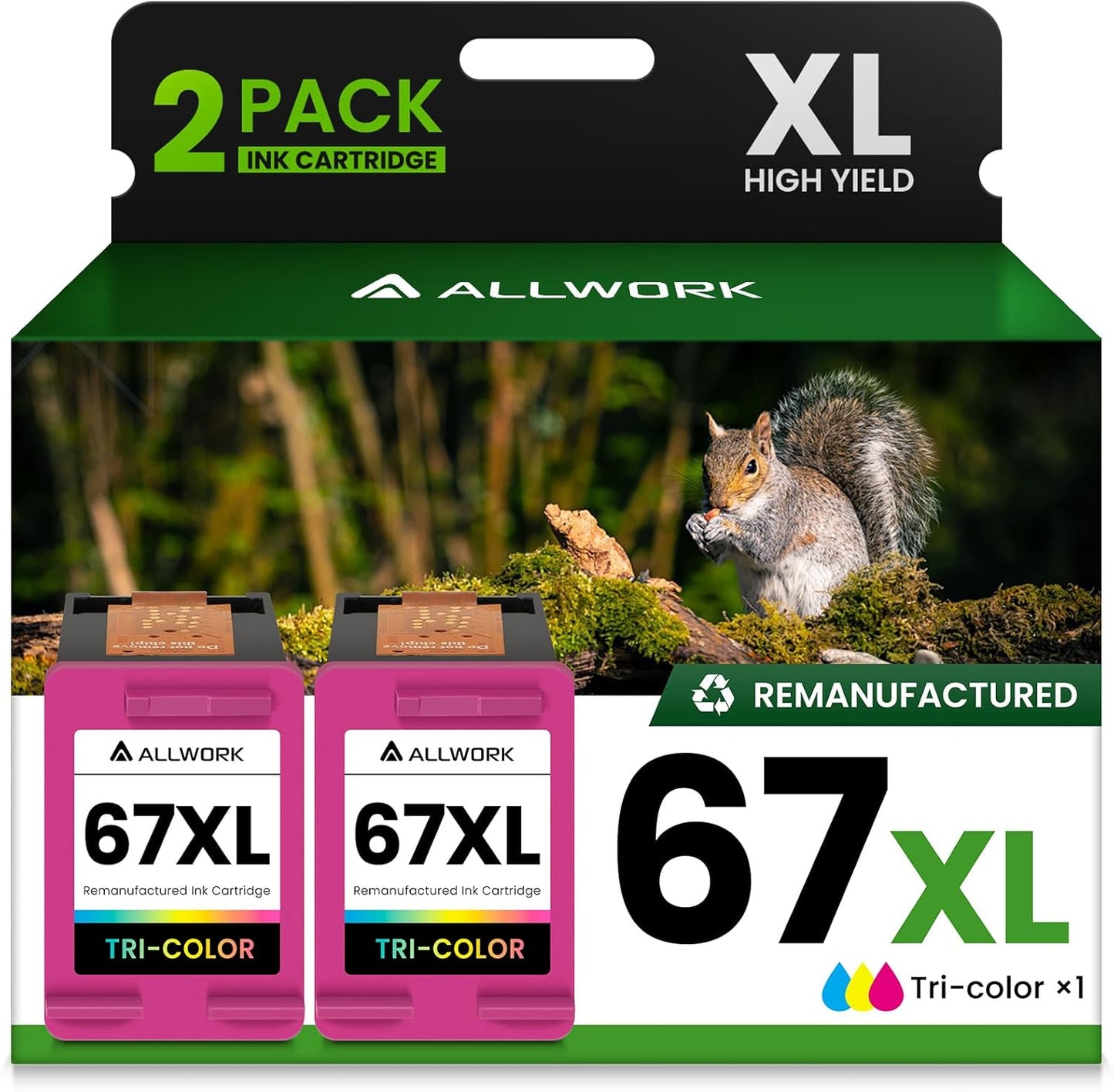 67XL Ink Cartridge Replacement for HP Printers - 2-Pack