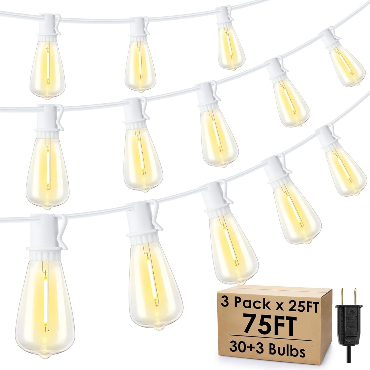75FT Outdoor String Lights with Dimmable ST38 Bulbs for Events