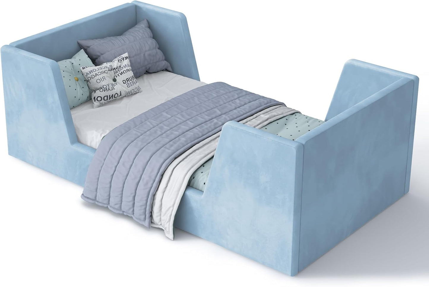 Toddler Bed Frame with Guard Rails for Ages 2-6 Years Kids