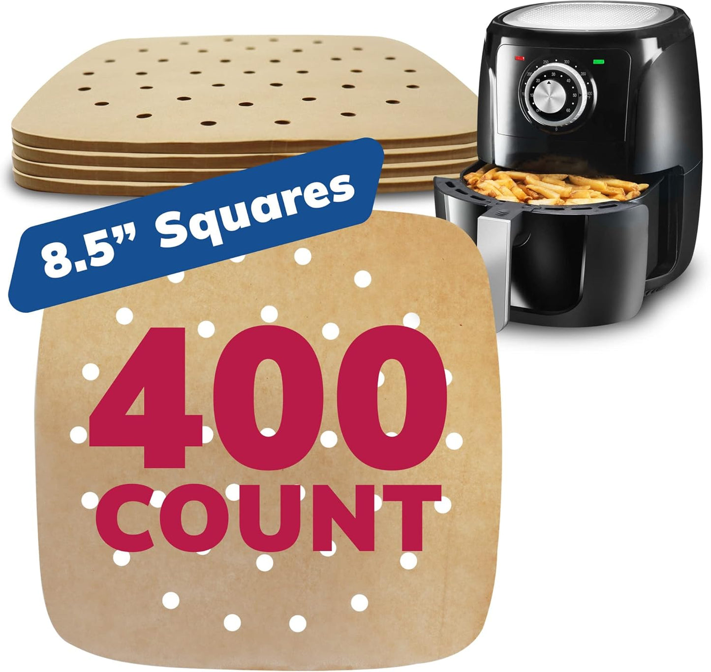 400 Brown Air Fryer Parchment Liners | 8.5 Square Disposable Sheets