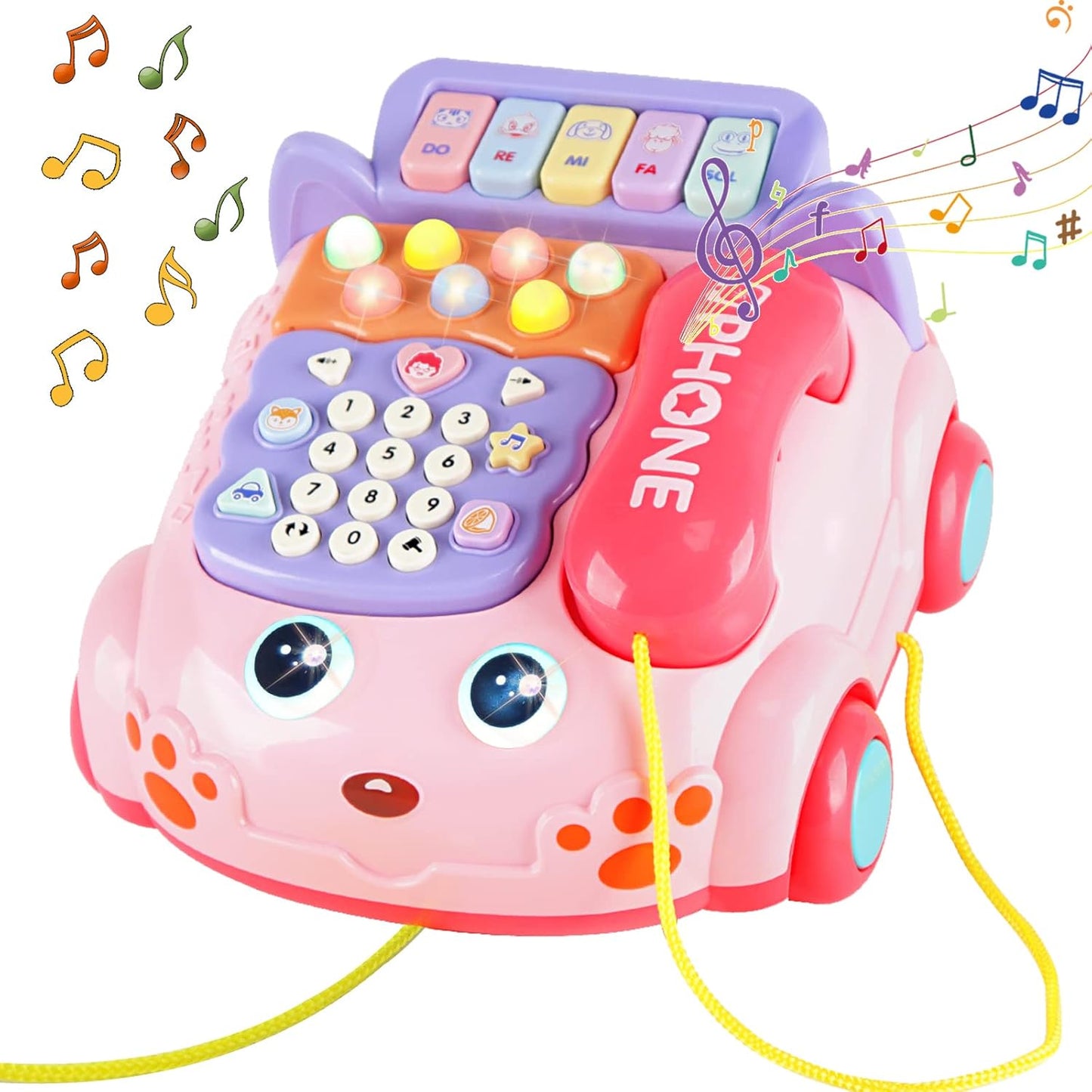 Pink Baby Phone Toy with Music & Lights for Early Education