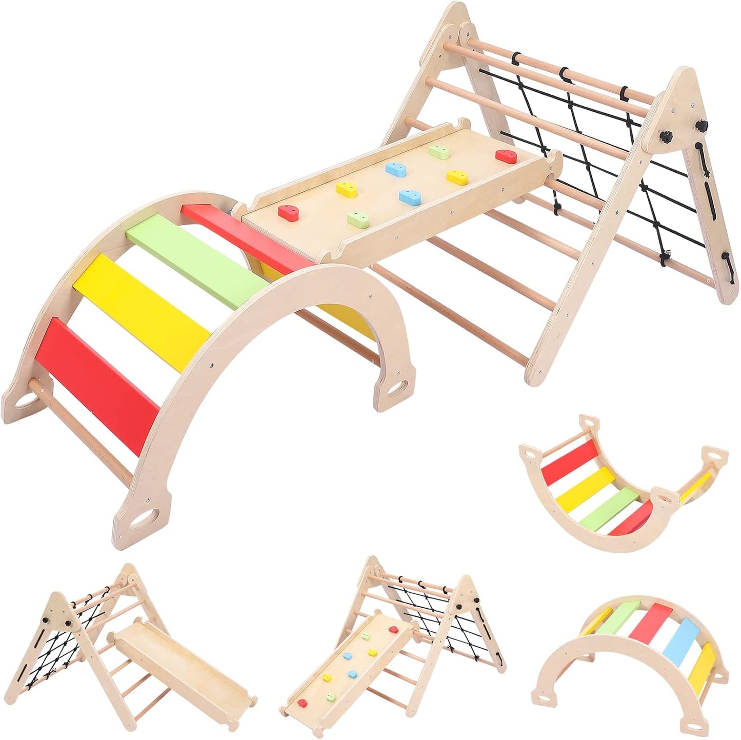 Bophy Toddler Indoor Gym Playset - 3-in-1 Wooden Climbing Toys