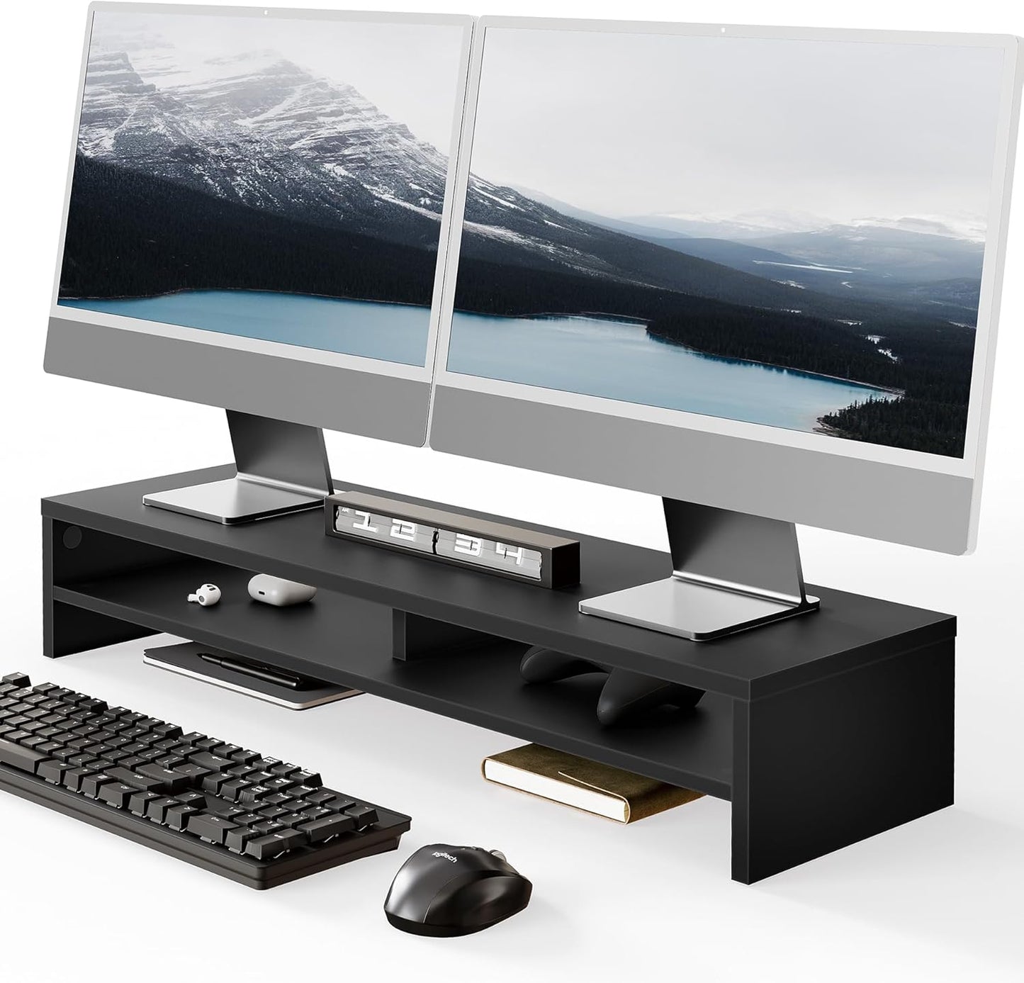 Ergonomic 31.5 Inch Monitor Stand for Desk with Storage