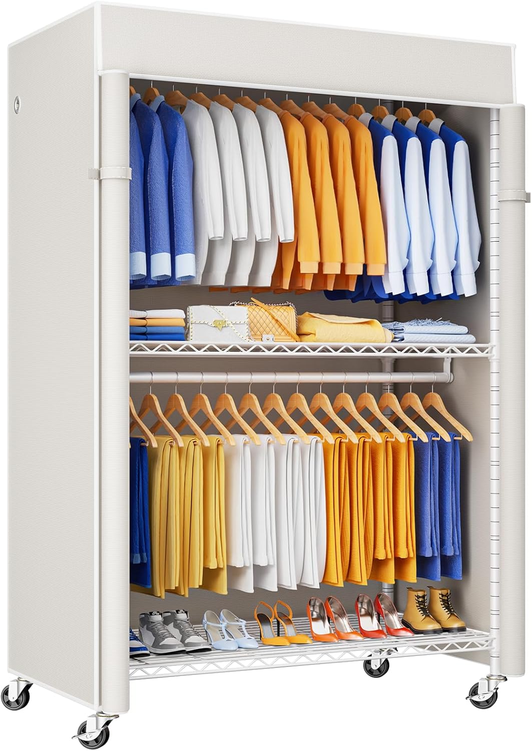 P8C Heavy Duty Clothes Rack with Lockable Wheels for Storage
