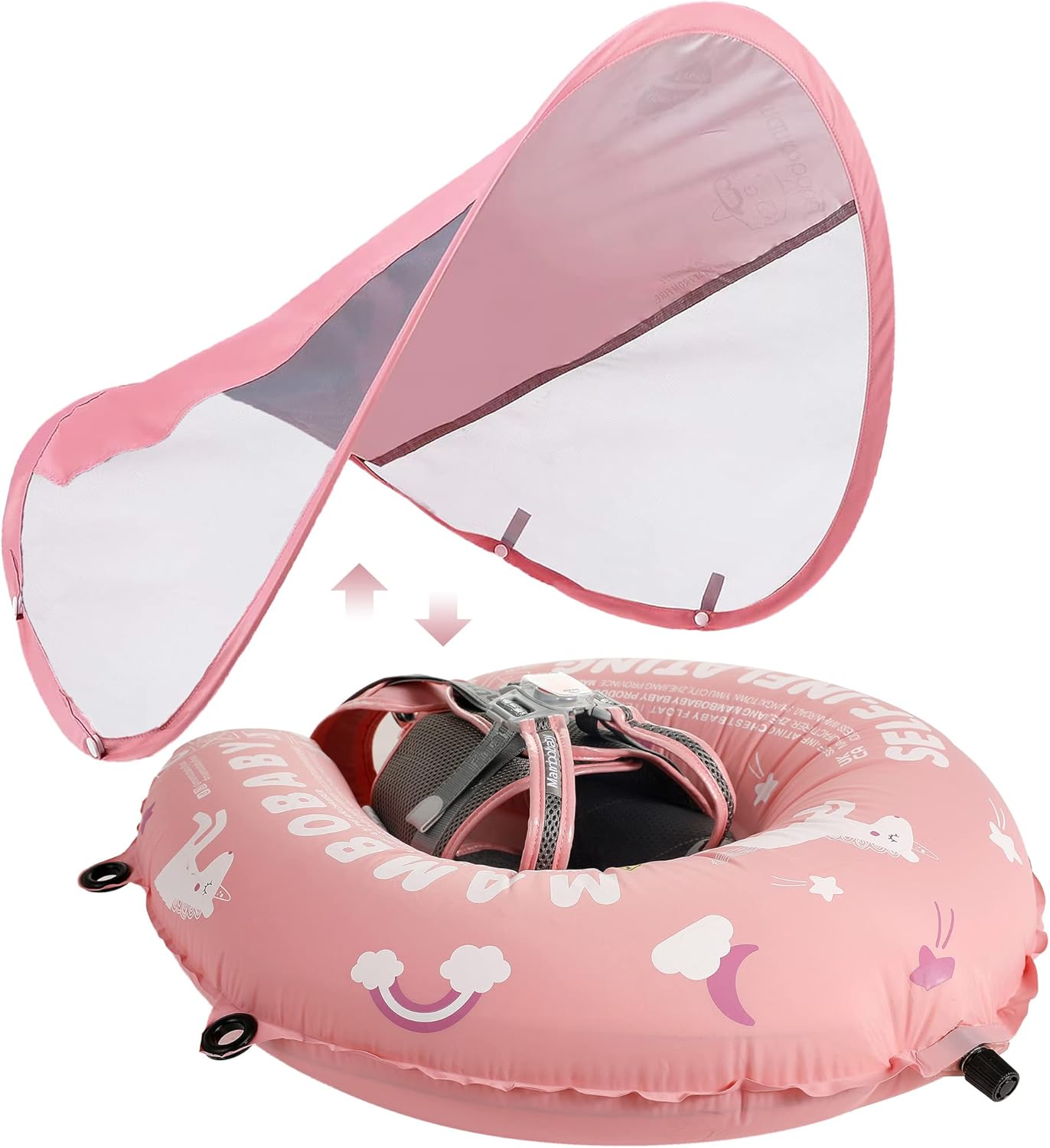 Mambobaby Self-Inflating Baby Float with Sun Canopy in Pink