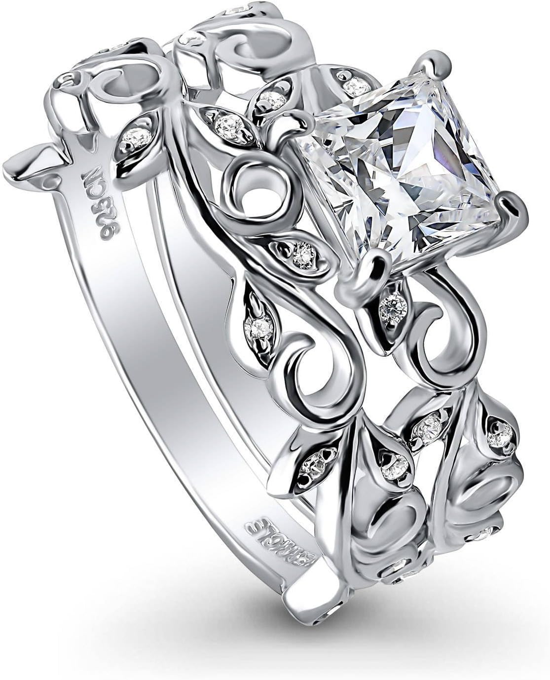 BERRICLE Sterling Silver Leaf Wedding Engagement Rings Set