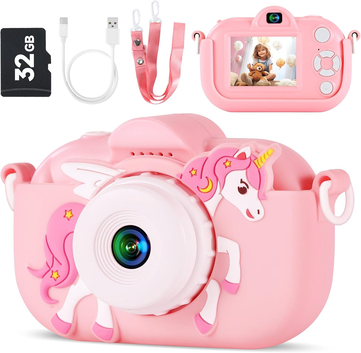 YEEHAO Kids Selfie Camera 48MP Dual Lens - Perfect Gift for Girls 3-9 - Includes 32G SD Card & Silicone Cover