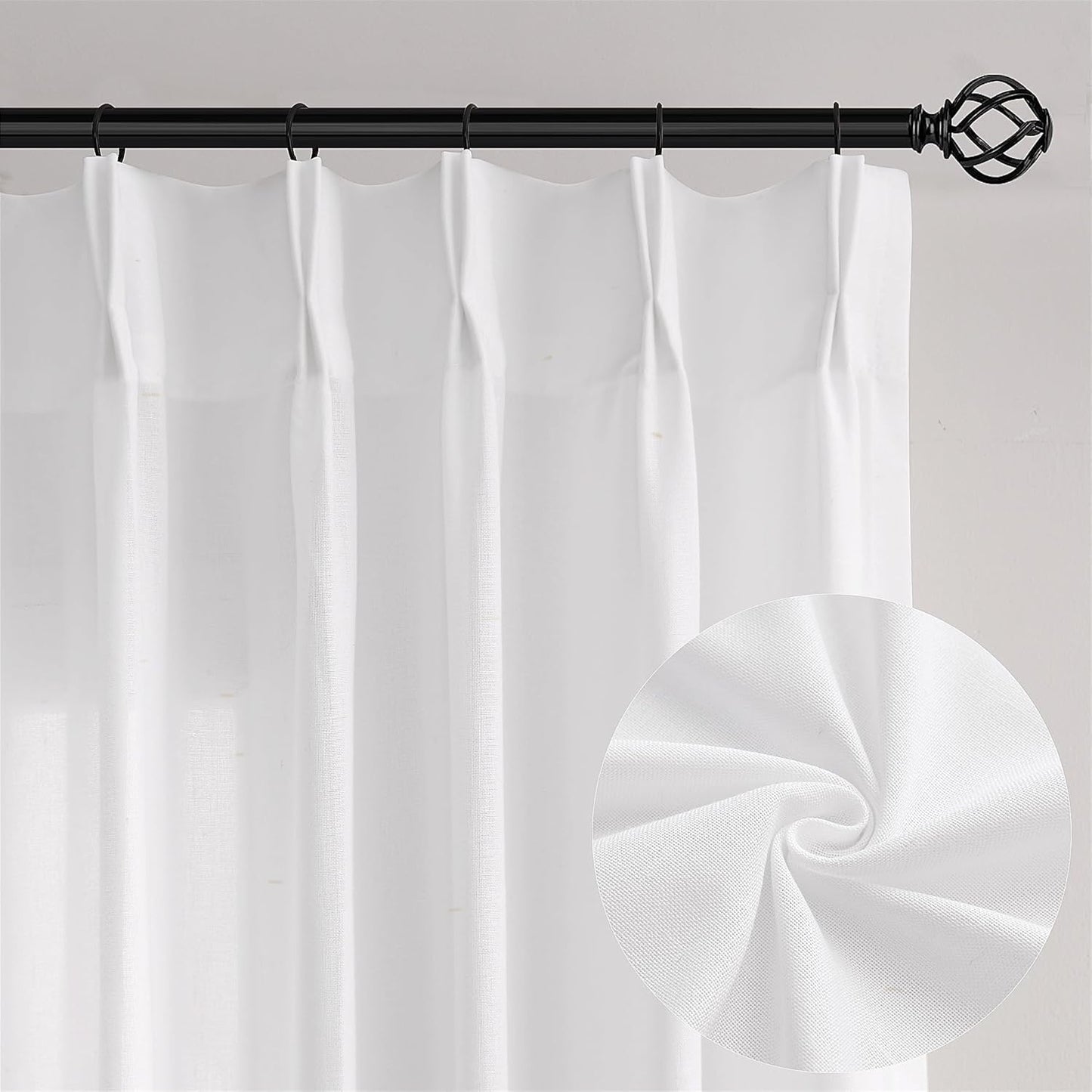 Pinch Pleat Linen Sheer Curtains for Patio Sliding Door
