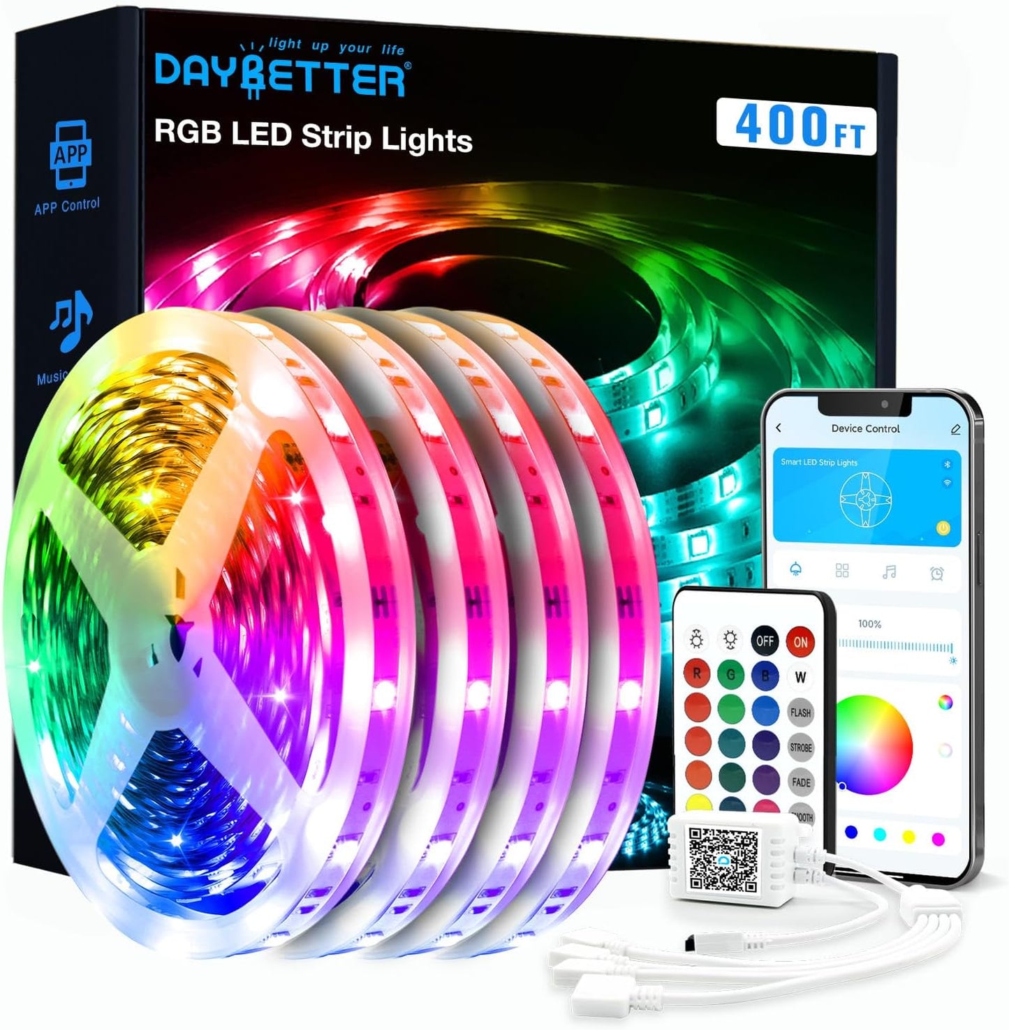 DAYBETTER LED Strip Lights 400ft - Color Changing RGB Decor