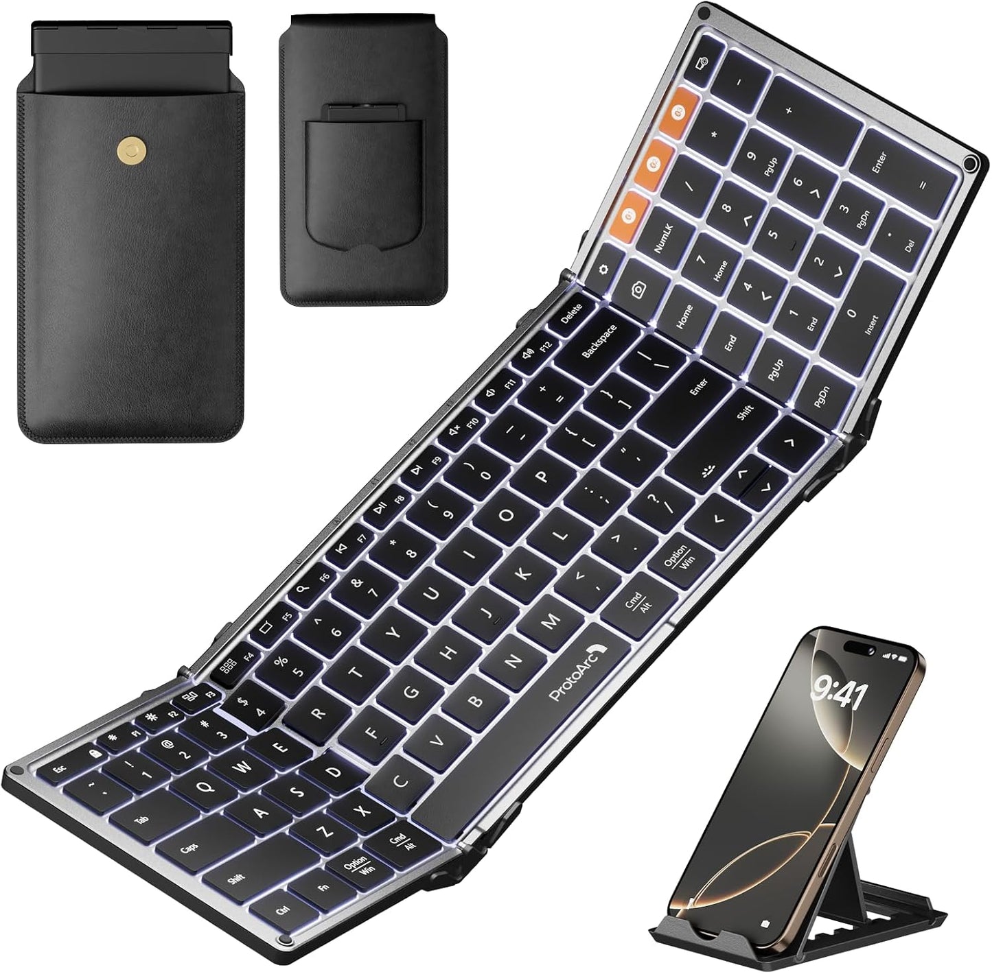 ProtoArc Foldable Backlit Keyboard: Full-Size Bluetooth