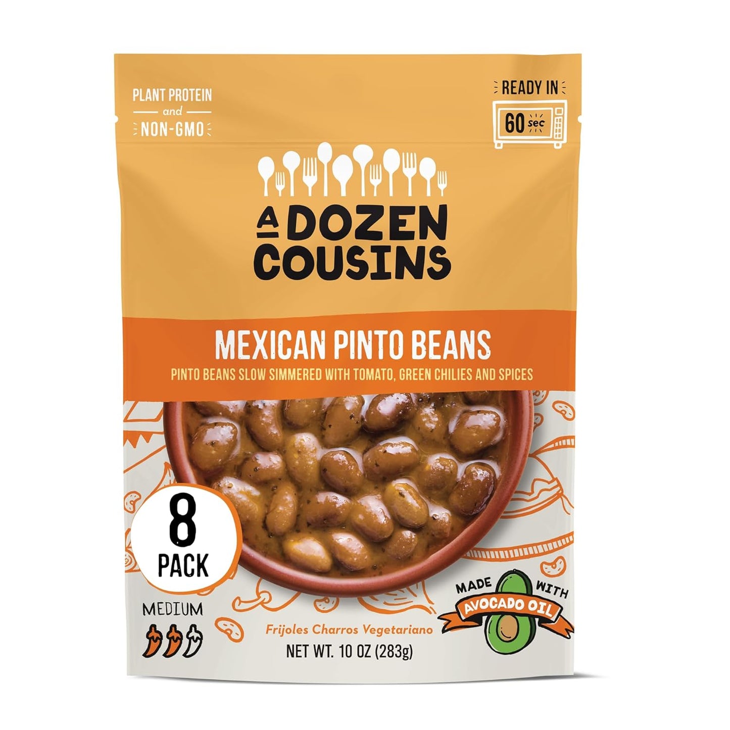 A Dozen Cousins Seasoned Pinto Beans - Vegan Ready-to-Eat Meal