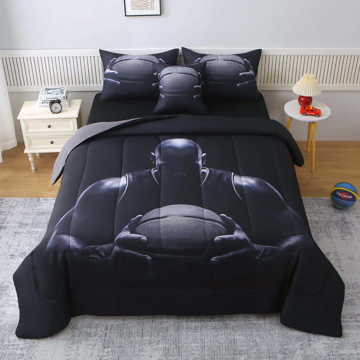 JQinHome Full Basketball Comforter Set for Boys - 6 Piece Bedding