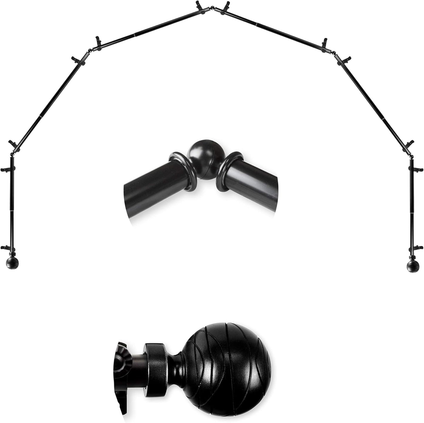 Bay Window Curtain Rod Set - Stylish & Functional - Black